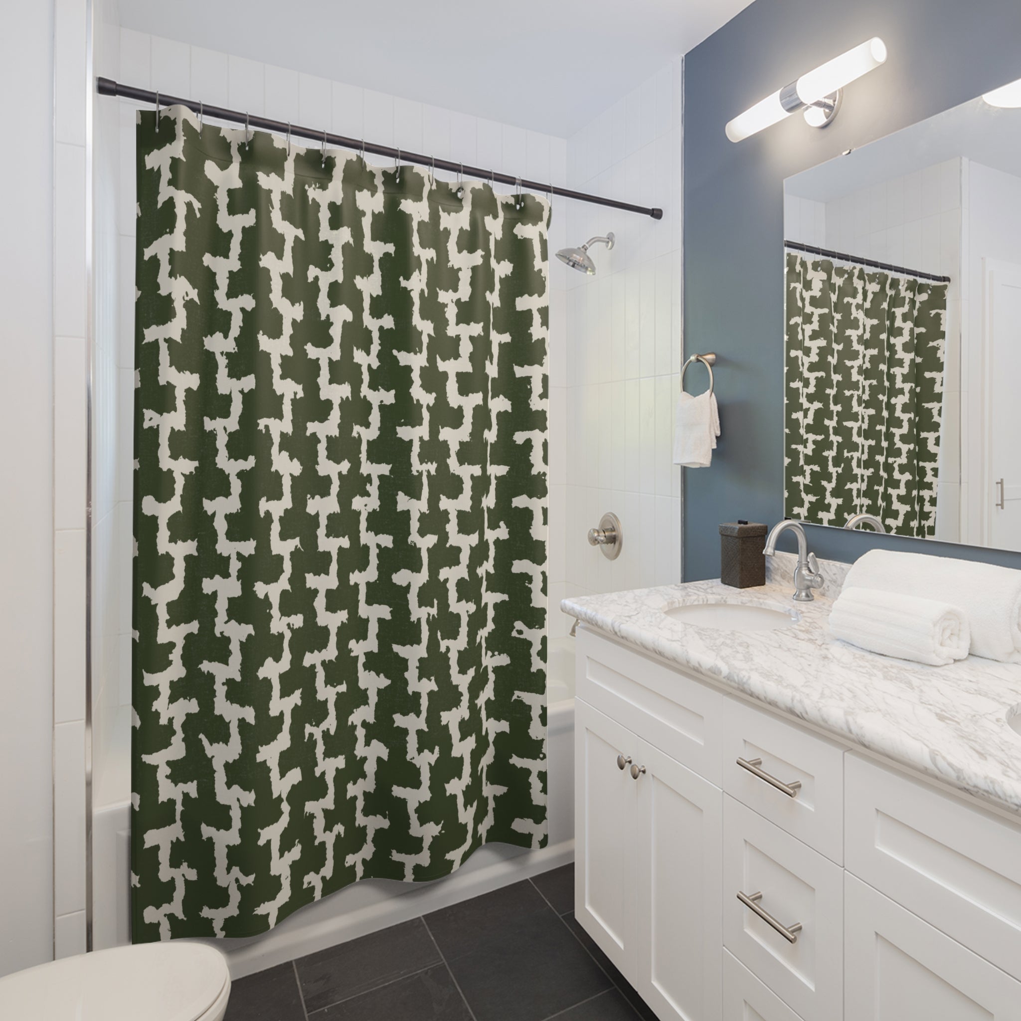 Olive Green Greek Key Shower Curtain