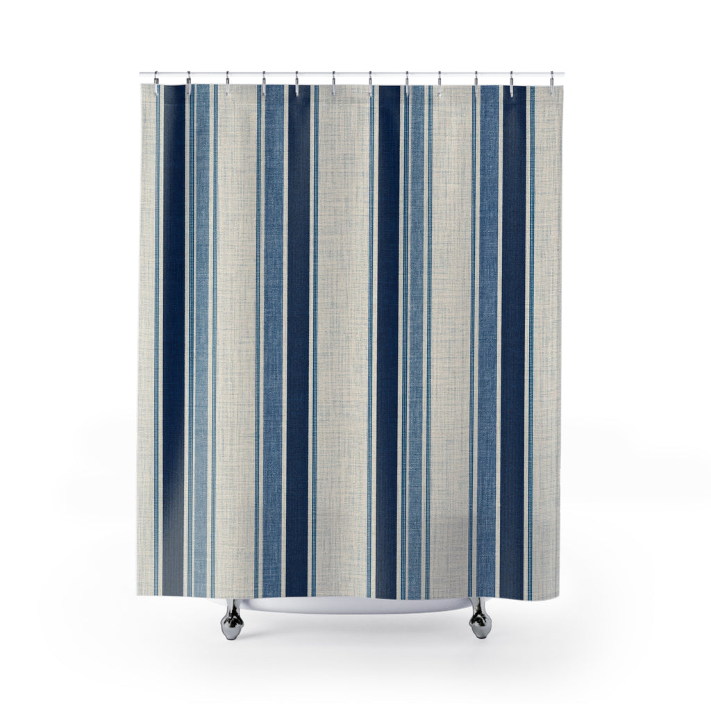 Light Navy Gray Blue Stripe Shower Curtain