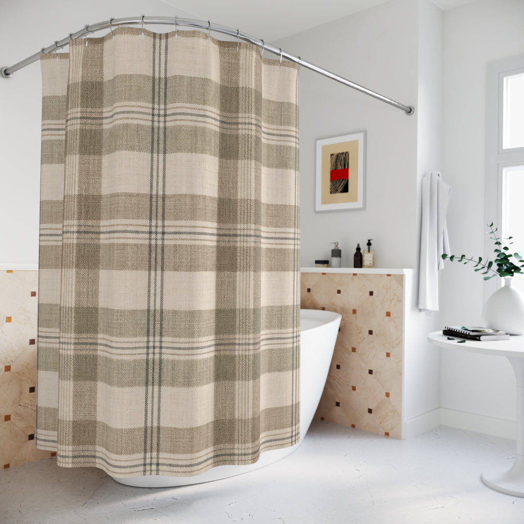 Mushroom Sage Plaid Shower Curtain