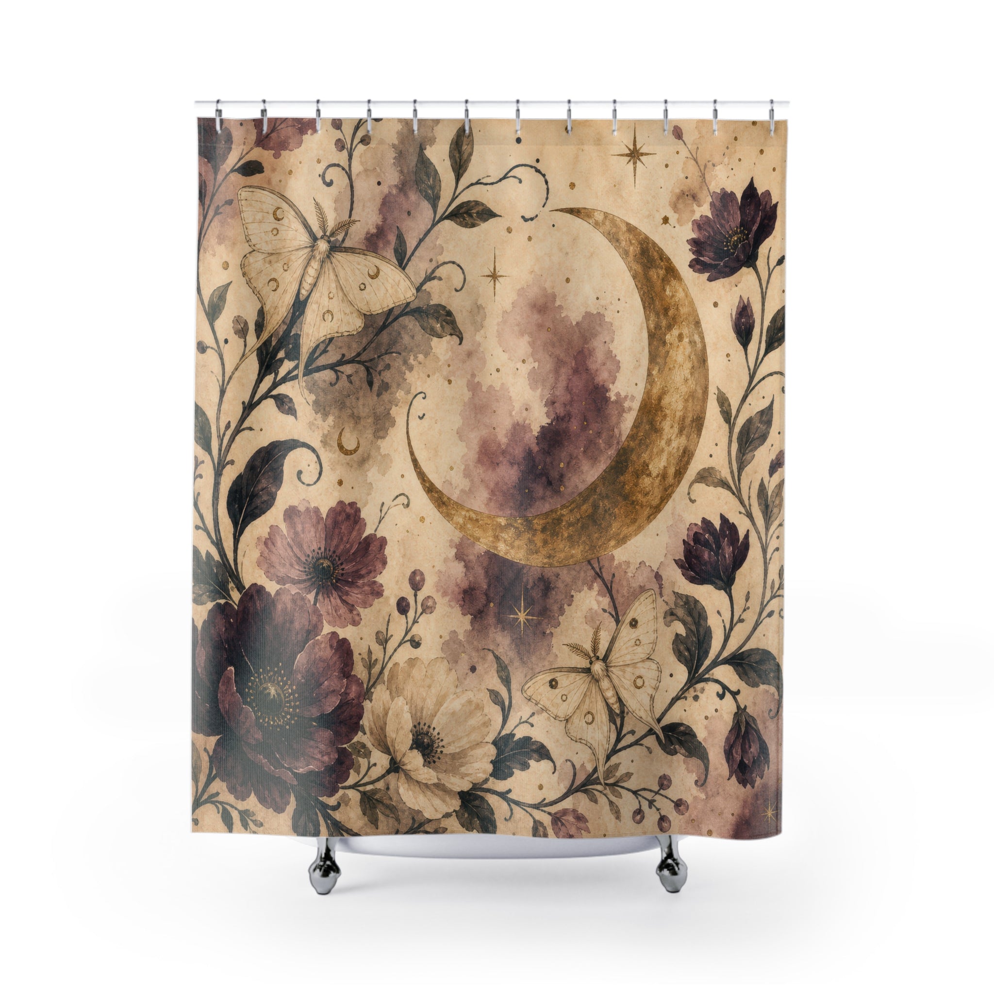 Celestial Floral Moon Shower Curtain