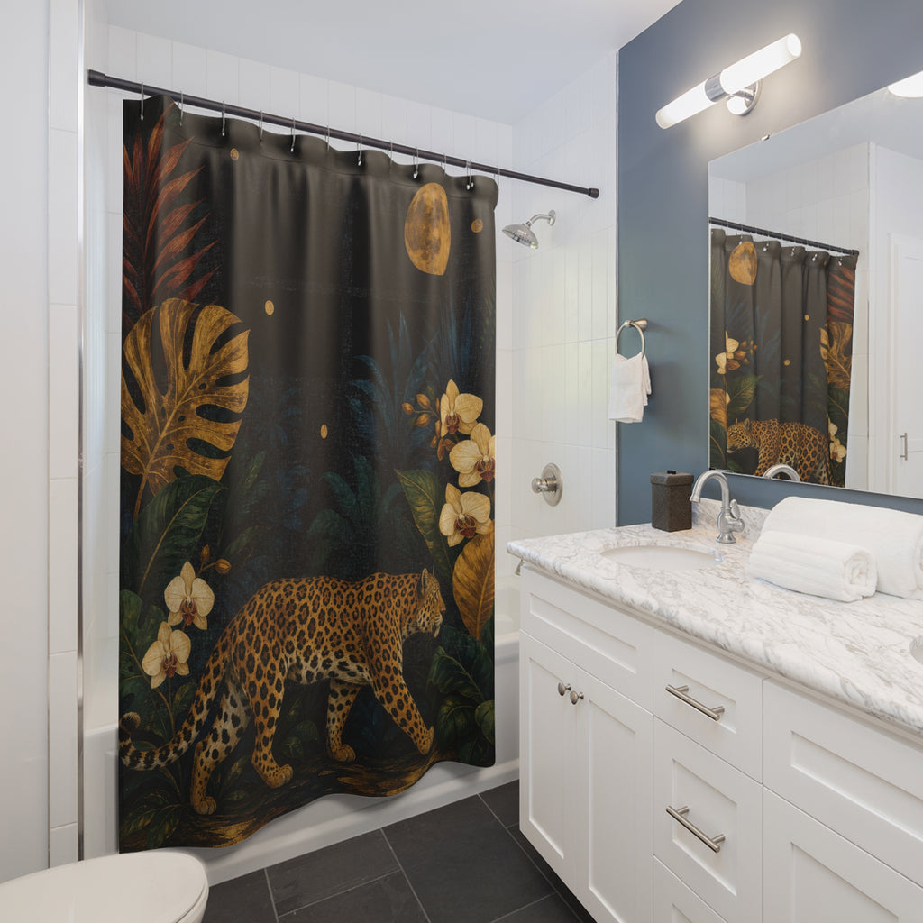 Golden Jaguar Night Shower Curtain