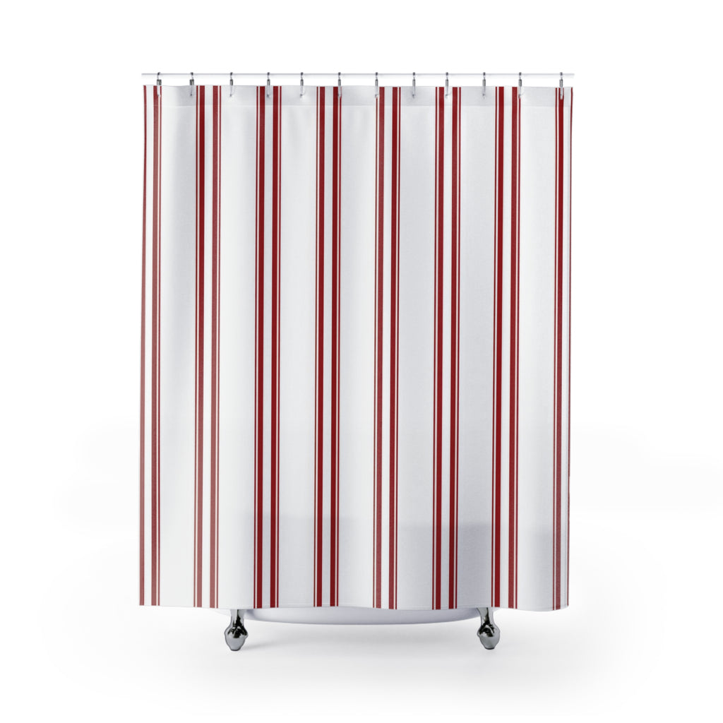 White and Red Striped Shower Curtain: Sharp Vertical Stripe