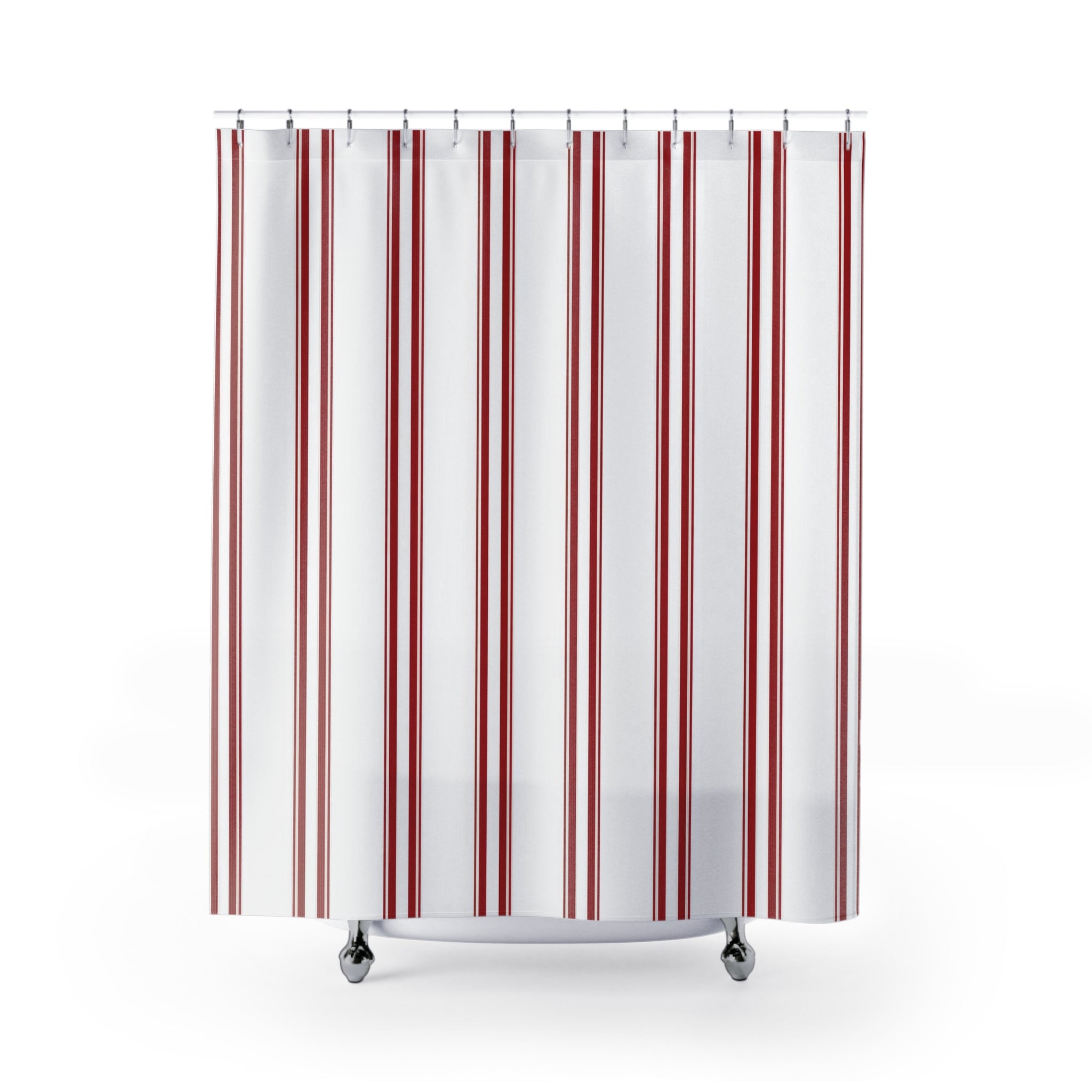 White and Red Striped Shower Curtain: Sharp Vertical Stripe
