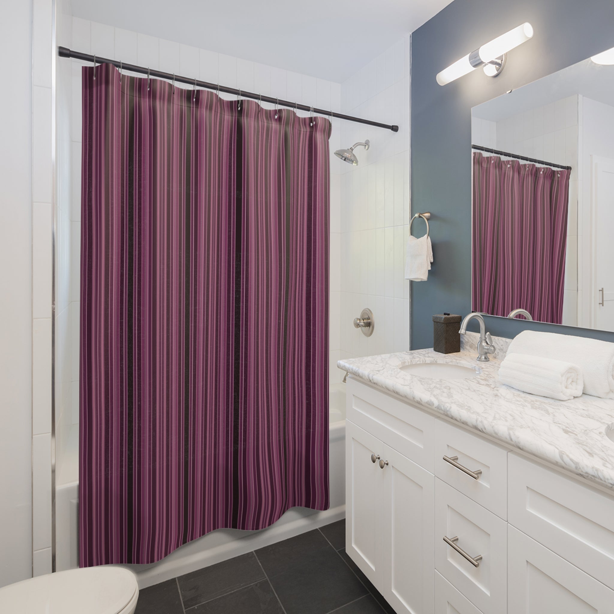 Plum Striped Shower Curtain — Purple and Pink