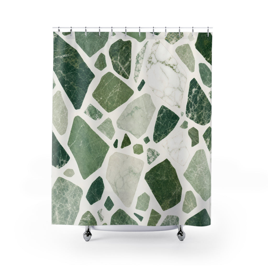 Green White Stone Chip Shower Curtain