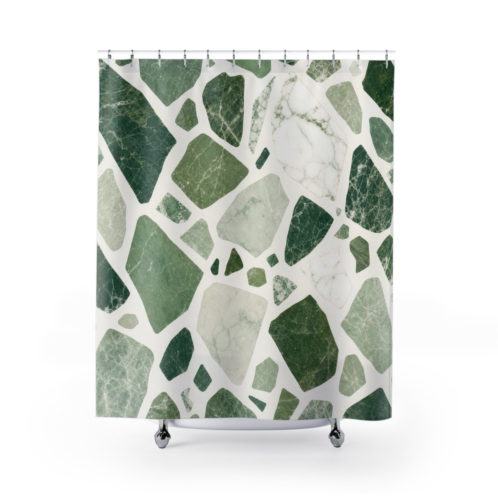 Green White Stone Chip Shower Curtain