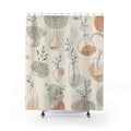 Botanical Shower Curtain, Minimal Vase Line Art Pattern, Beige Modern Bathroom Decor, Soft Neutral Guest Bath Apartment Style