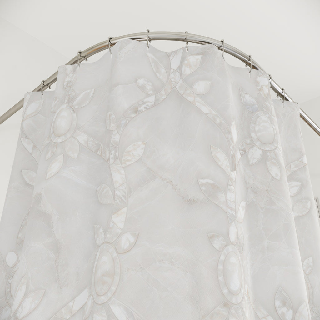 White Pearl Inlay Lattice Shower Curtain