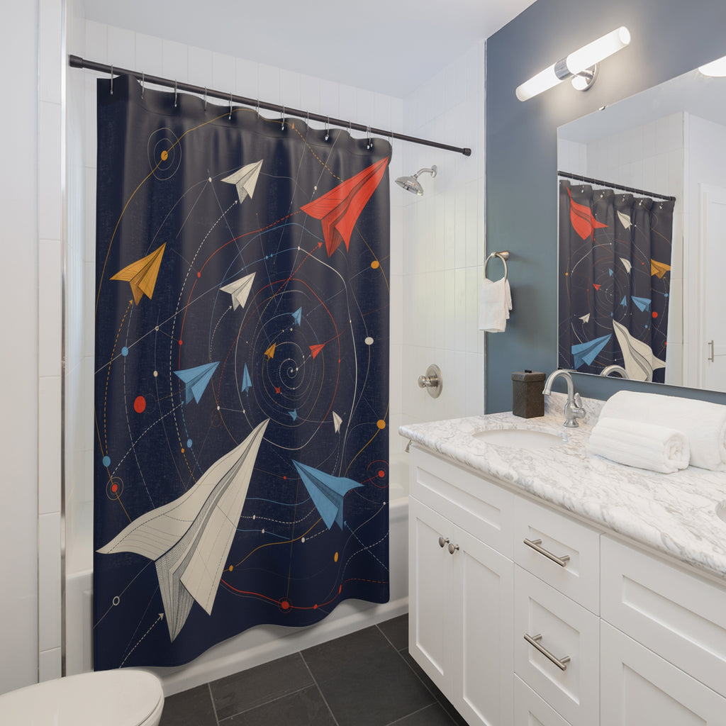 Geometric Paper Airplane Shower Curtain
