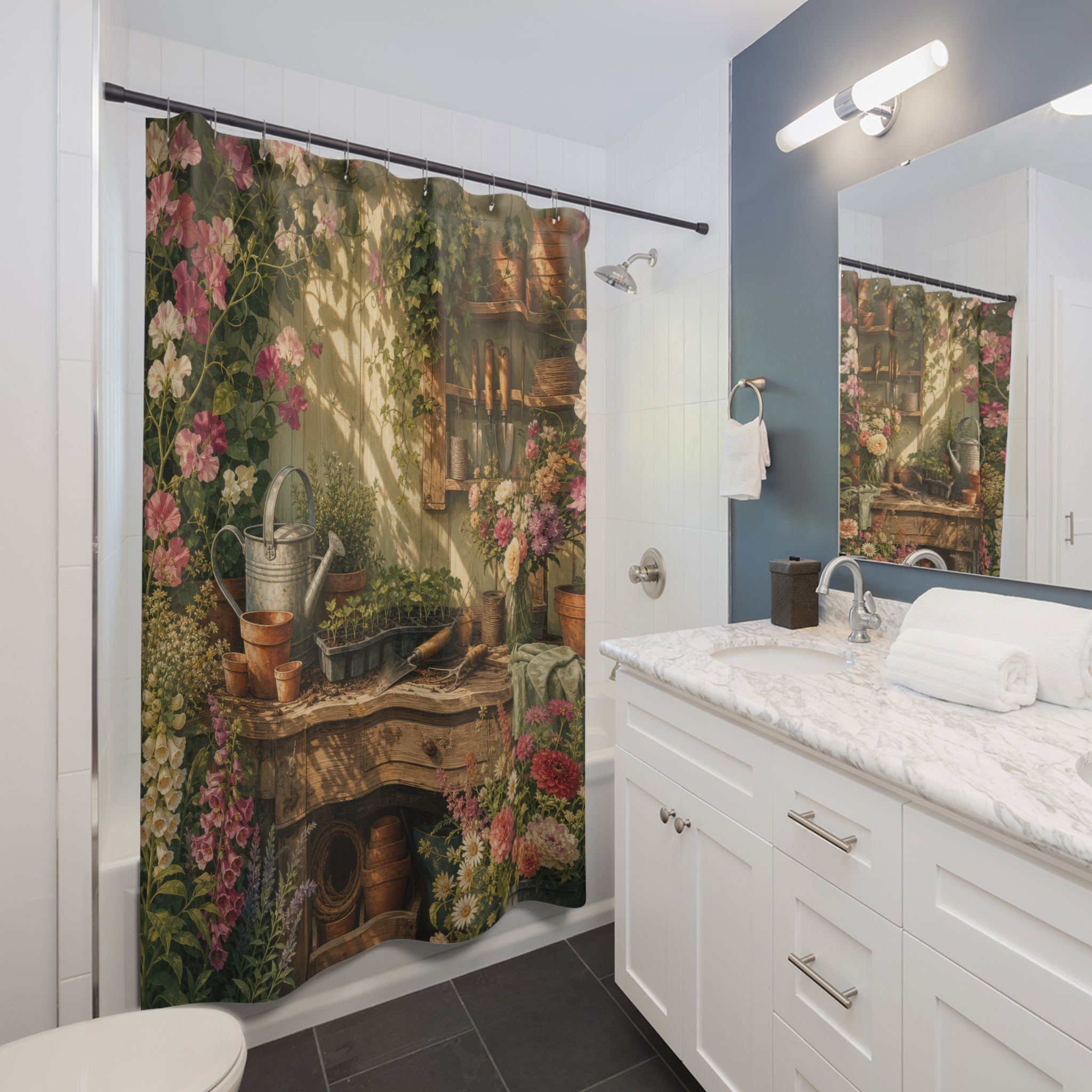 Sunlit Gardener Potting Bench Shower Curtain