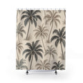 Charcoal and taupe palm trees in a cream botanical toile shower curtain with full front view