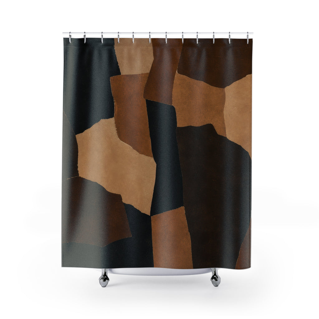 Black Brown Color Block Shower Curtain