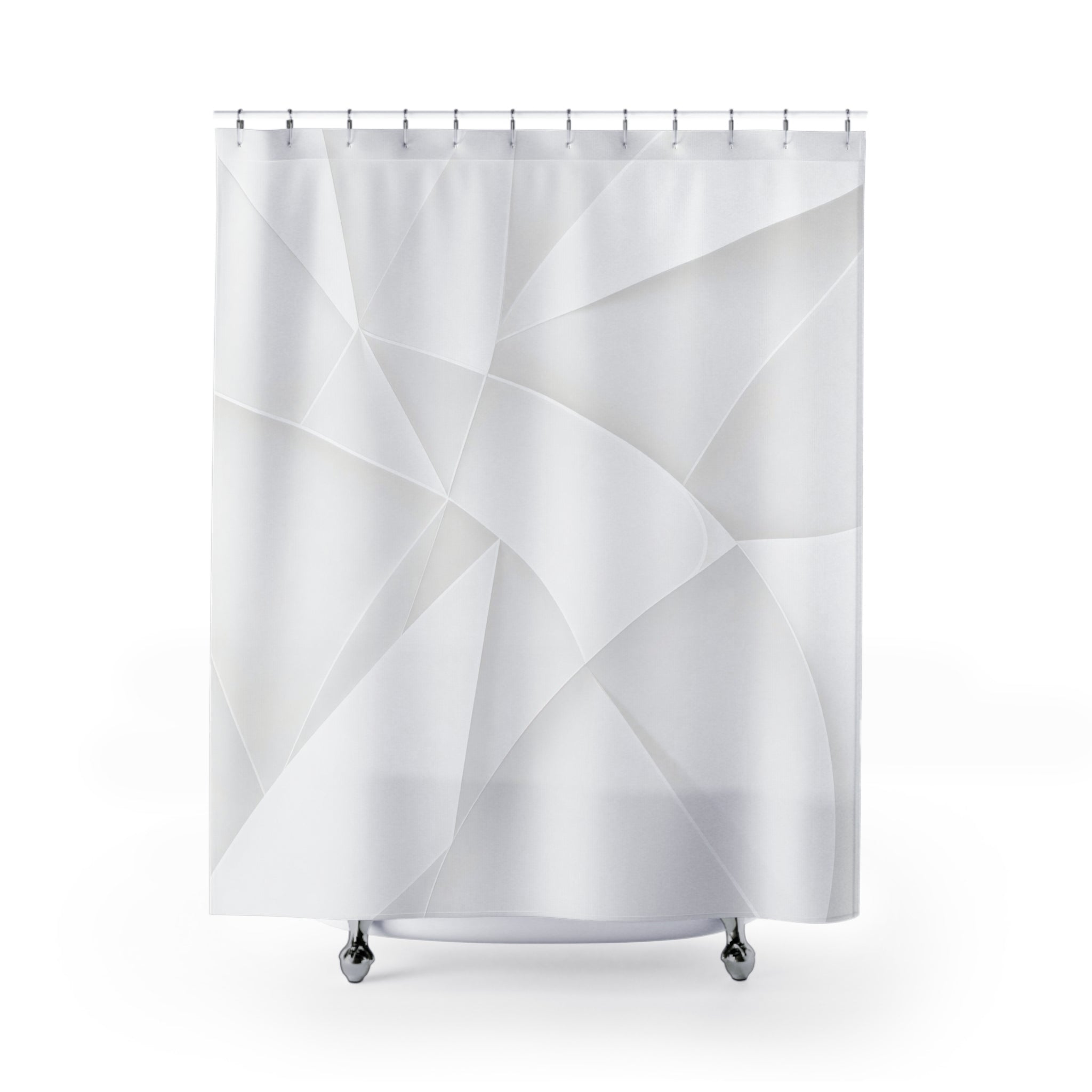 White Geometric Shower Curtain, Modern Faceted Bath Decor, Triangle Fold Pattern, Minimal Guest Bathroom Decor, Spa White Style Decor