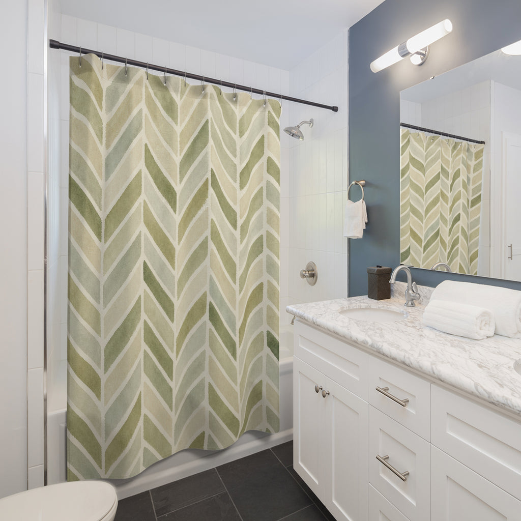 Moss Cream Chevron Shower Curtain