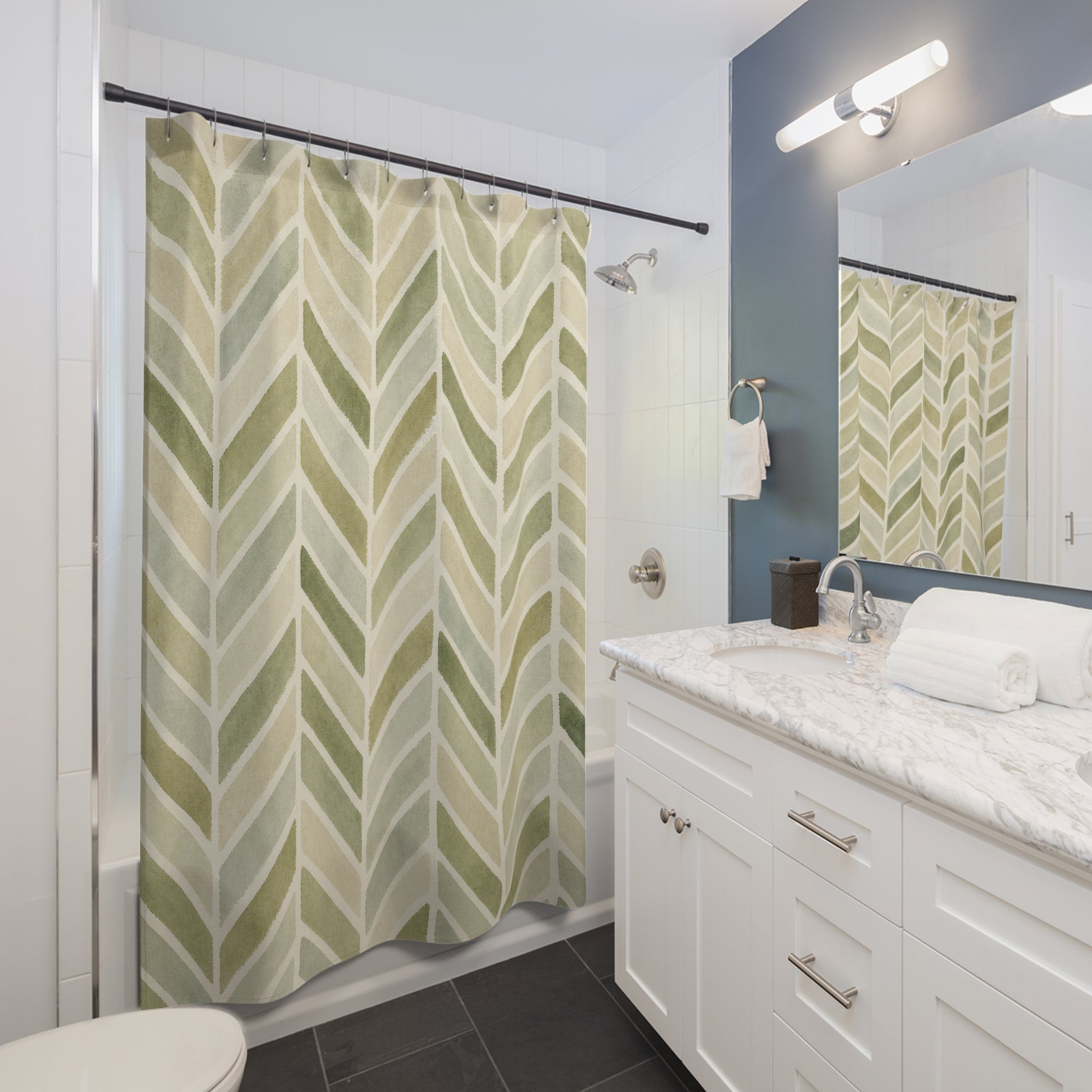 Moss Cream Chevron Shower Curtain