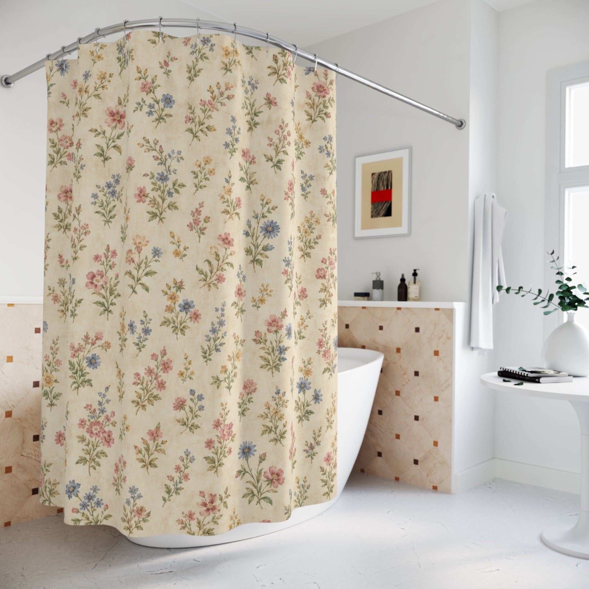 Vintage Ditsy Floral Wildflower Flower Botanical Farmhouse Shower Curtain