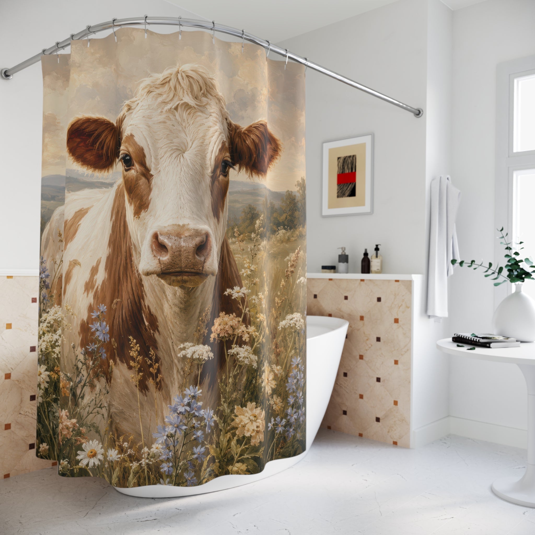 Cow Shower Curtain: Brown White Farmhouse Animal