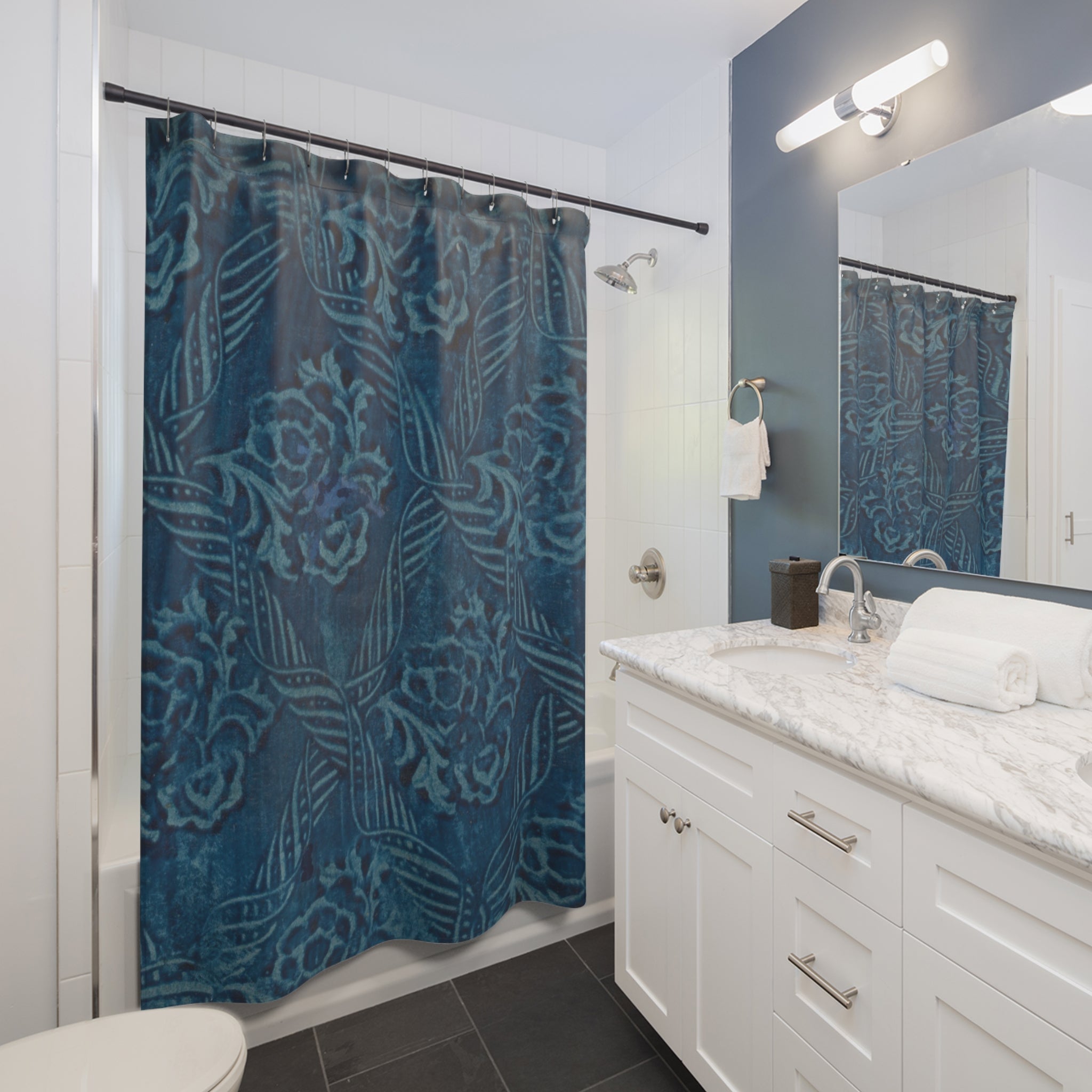 Blue Ribbon Lattice Floral Shower Curtain
