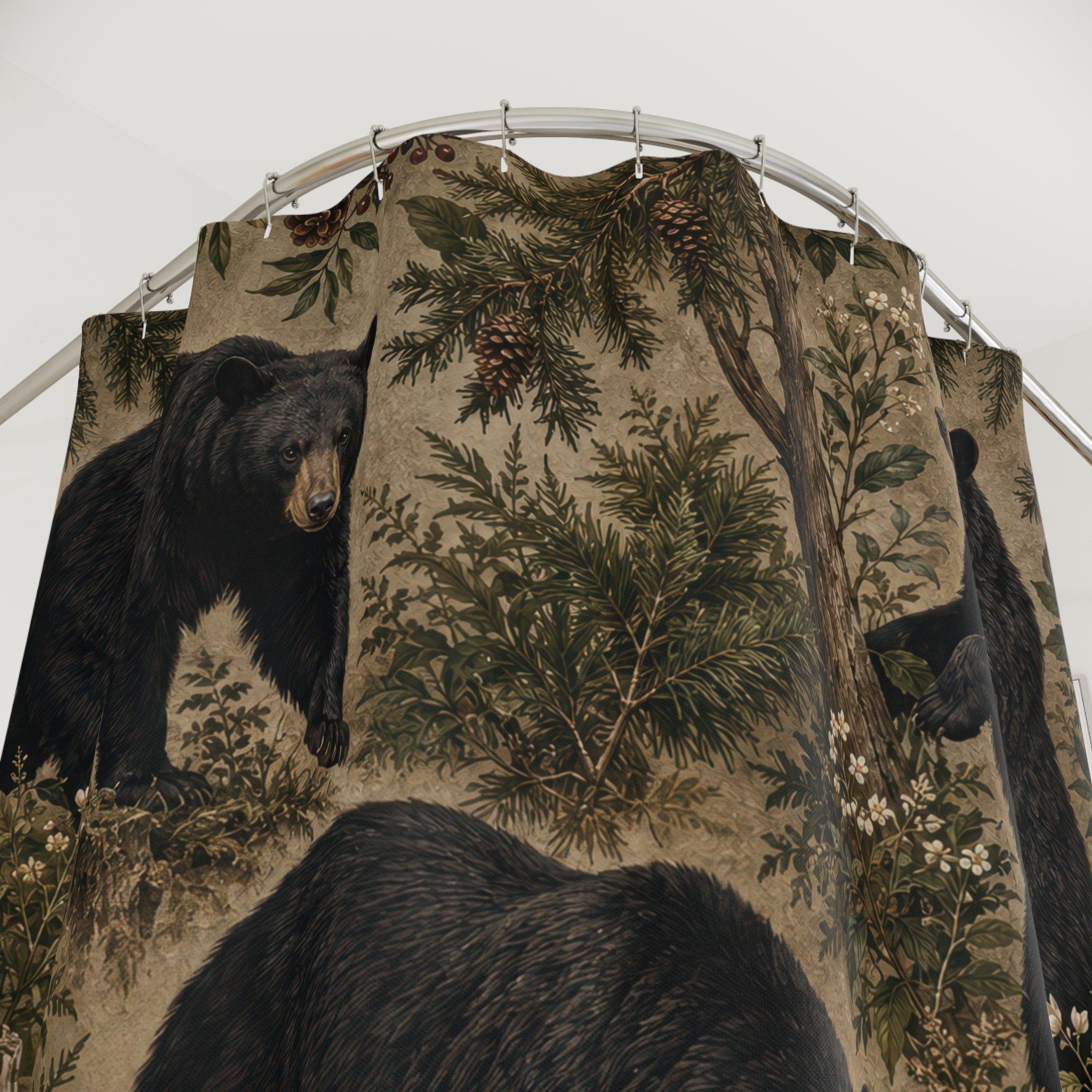 Black Bear Shower Curtain: Woodland Forest
