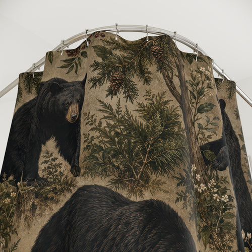Black Bear Shower Curtain: Woodland Forest