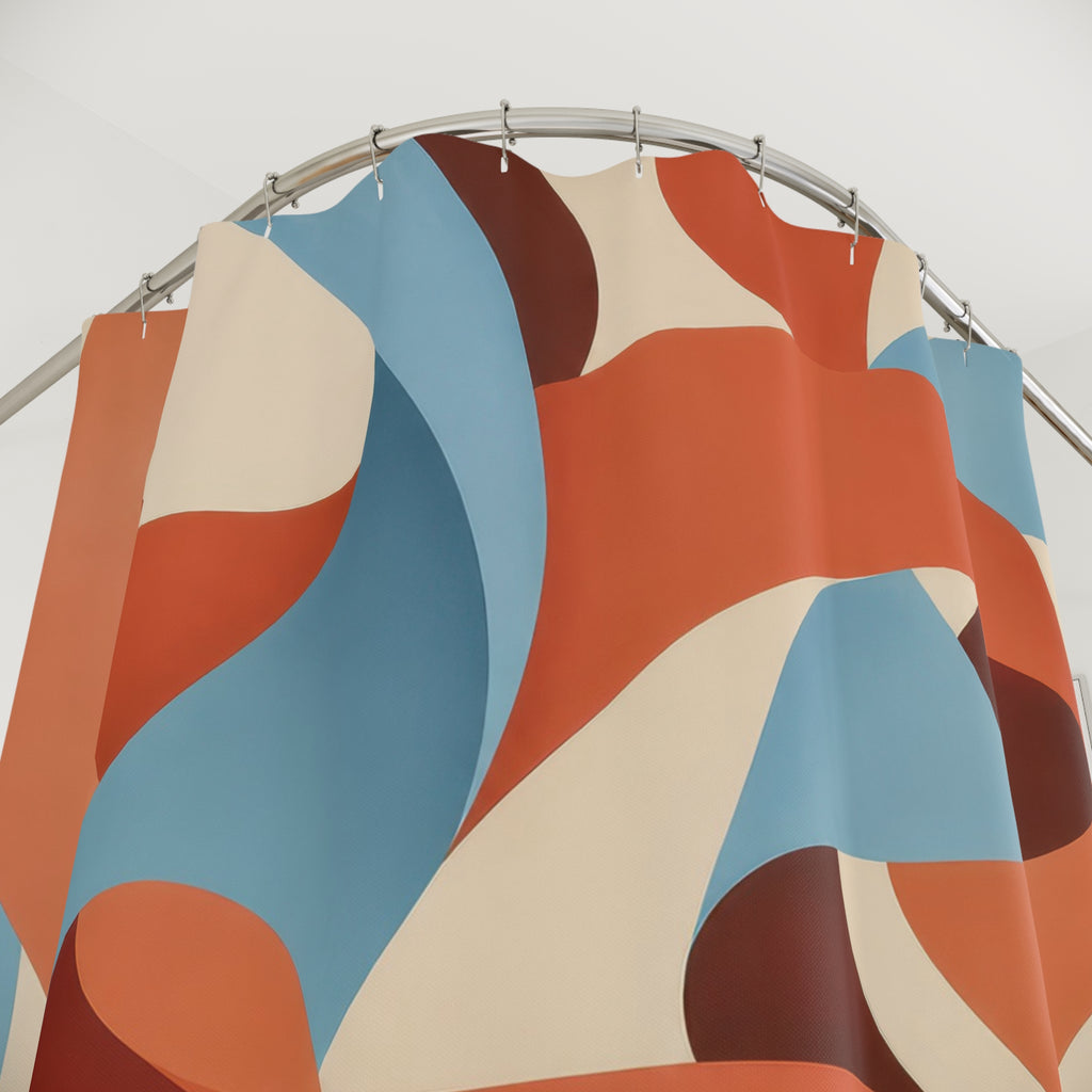 Terracotta and Blue Ribbon Shower Curtain