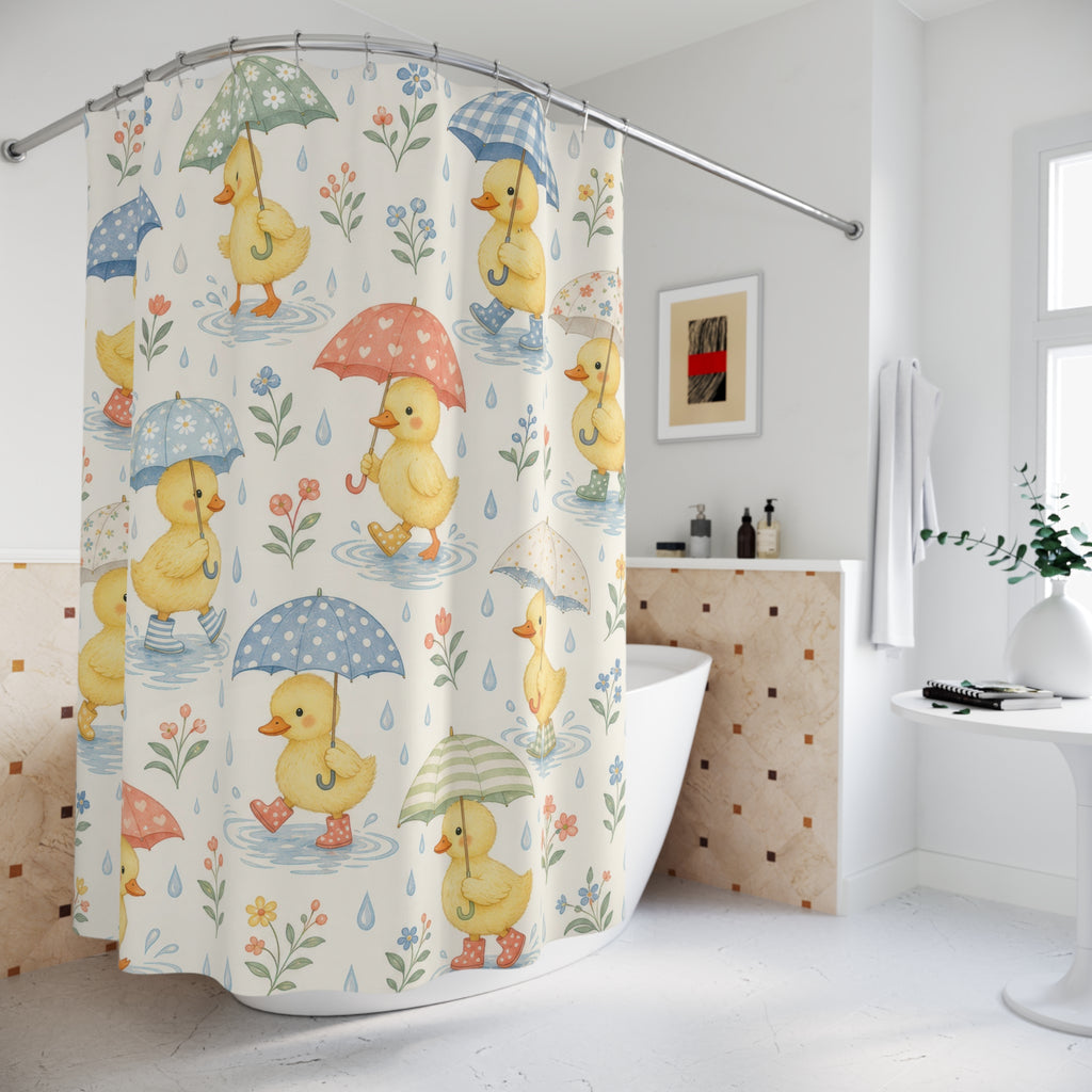Yellow Duckling Umbrella Shower Curtain