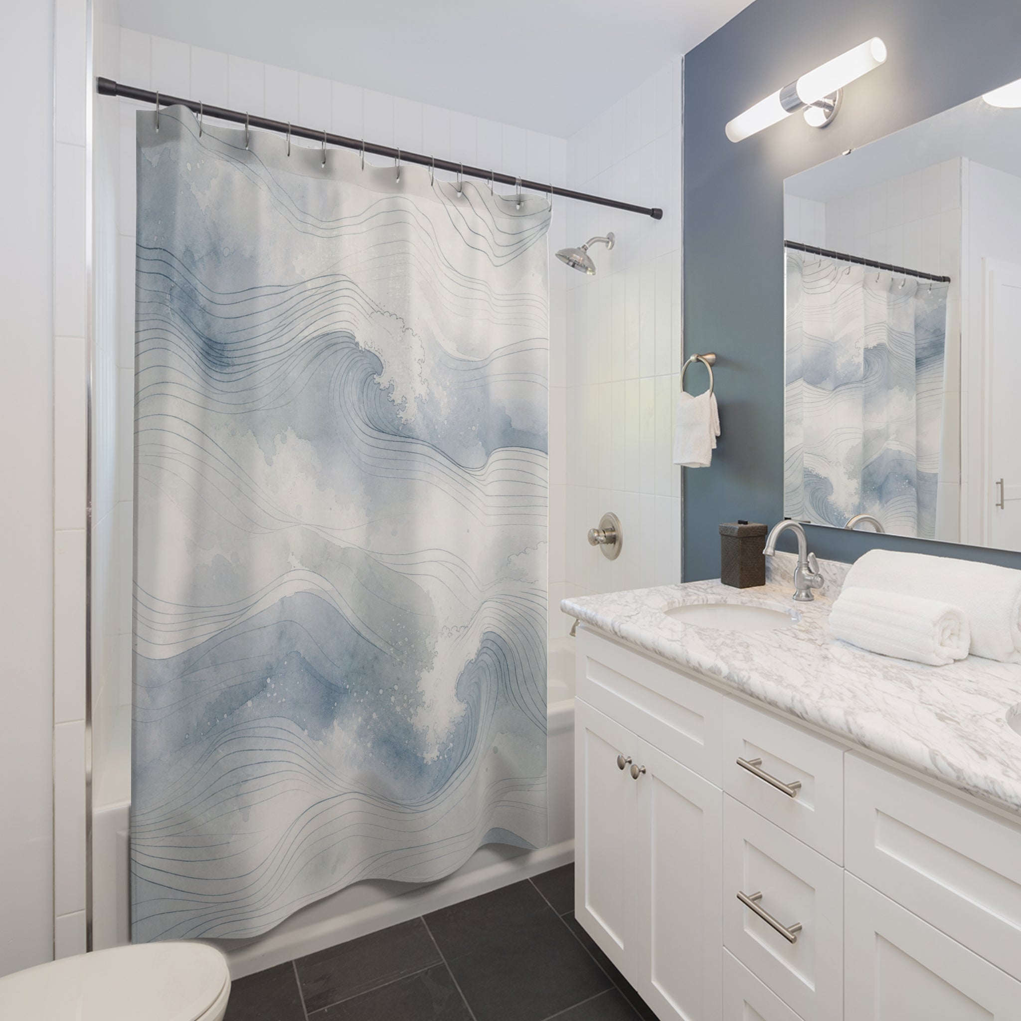 Coastal Line Art Shower Curtain