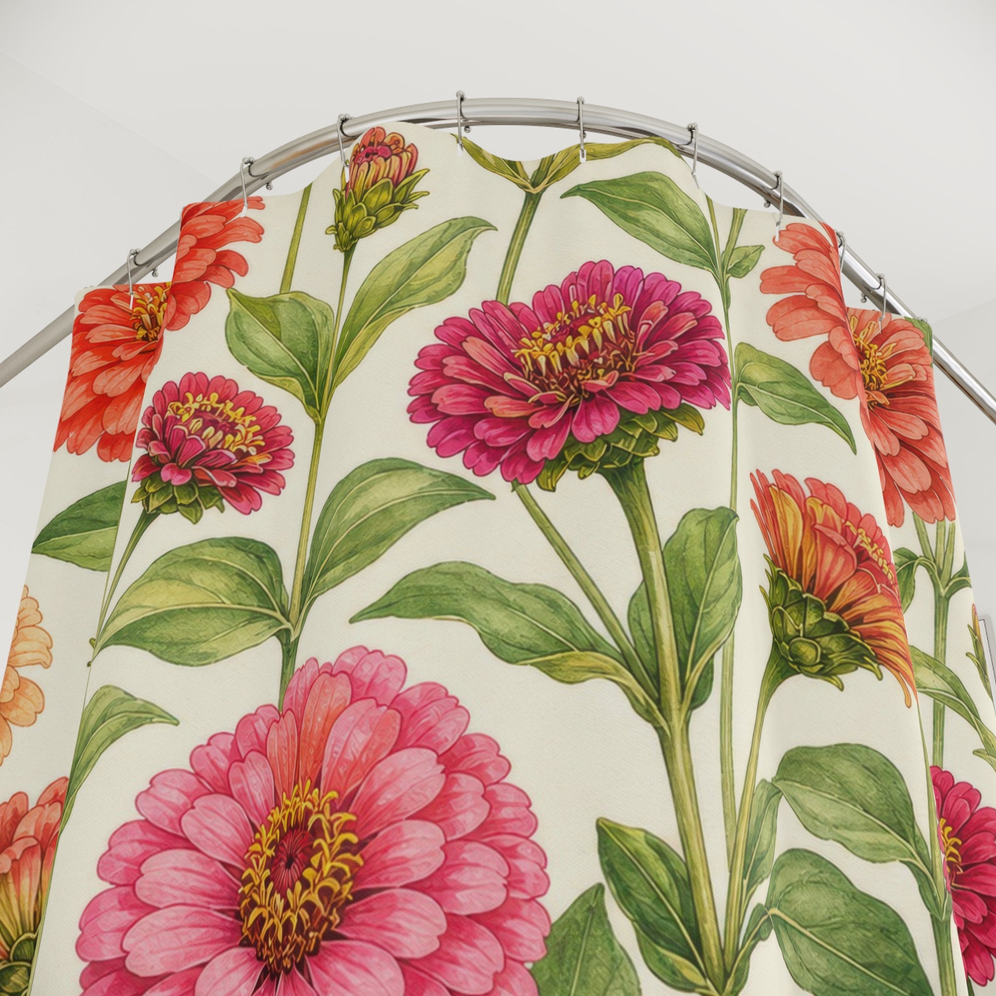 Cheerful Bright Coral Orange Botanical Floral Shower Curtain