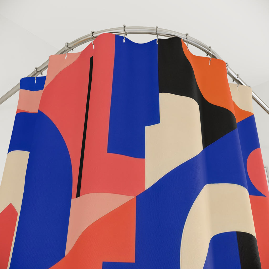 Cobalt Coral Geometric Shower Curtain