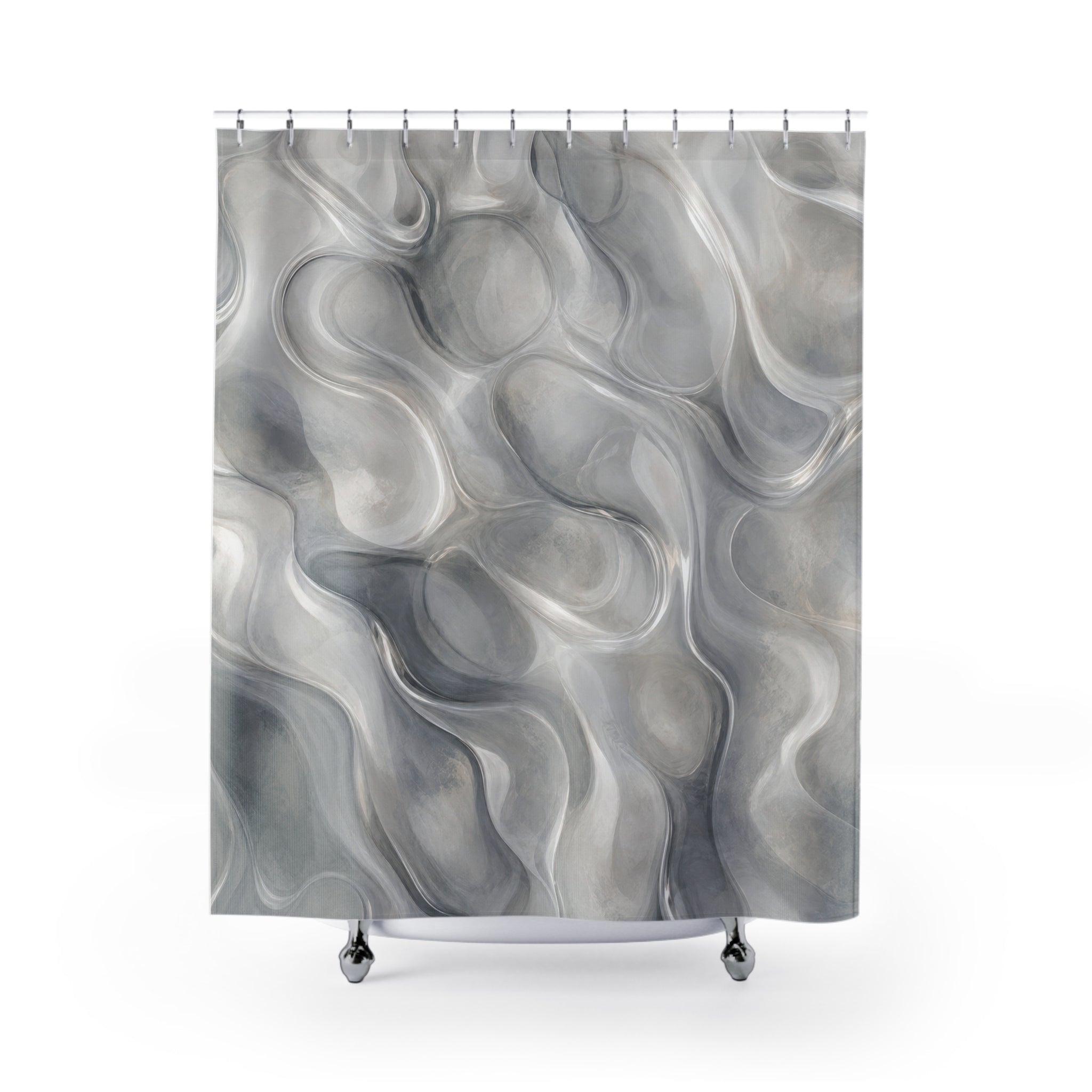 Abstract Shower Curtain, Gray Modern Bath Decor, Liquid Marble Pattern, Soft Spa Guest Bathroom Decor, Modern Neutral Marble Style