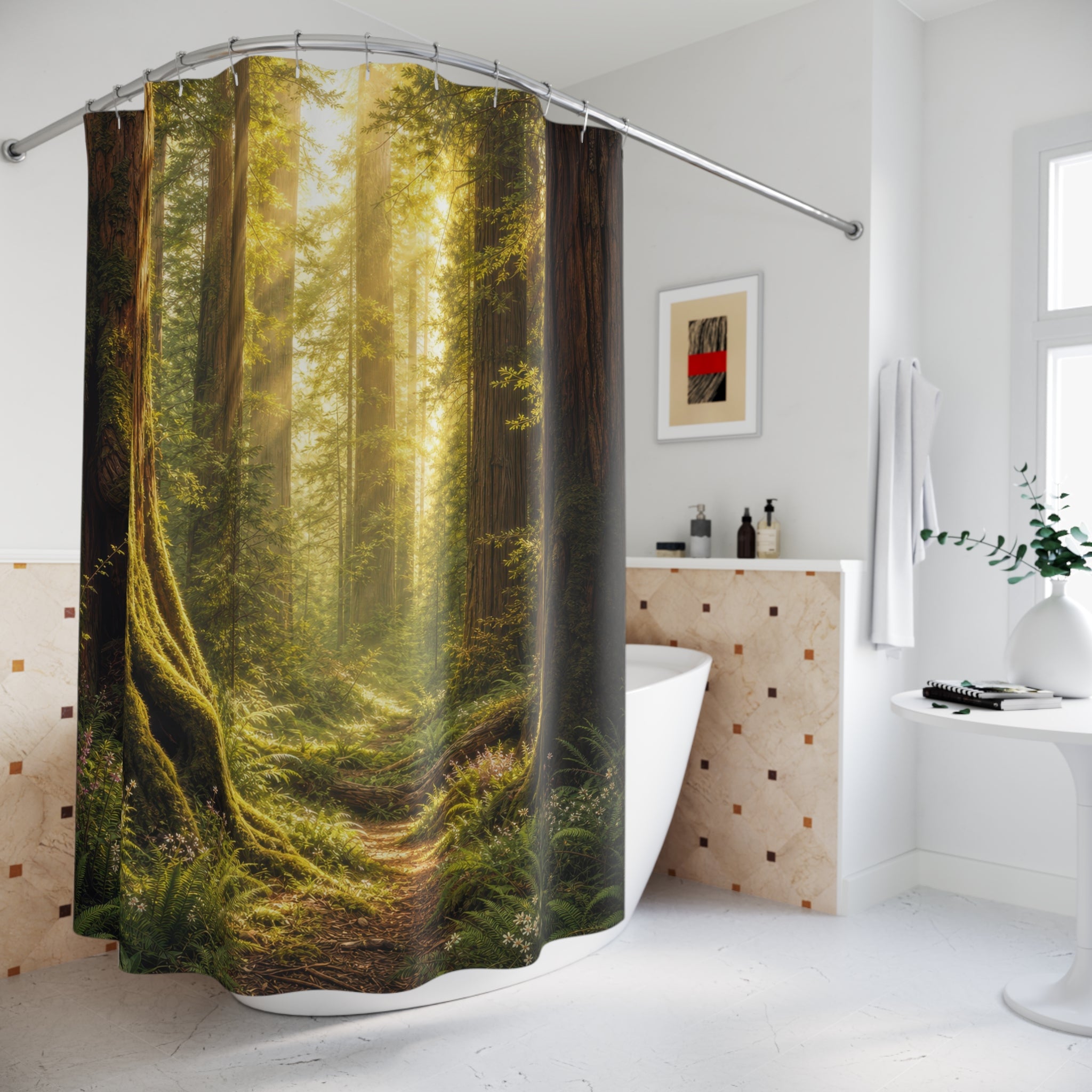 Redwood Sunbeam Forest Shower Curtain