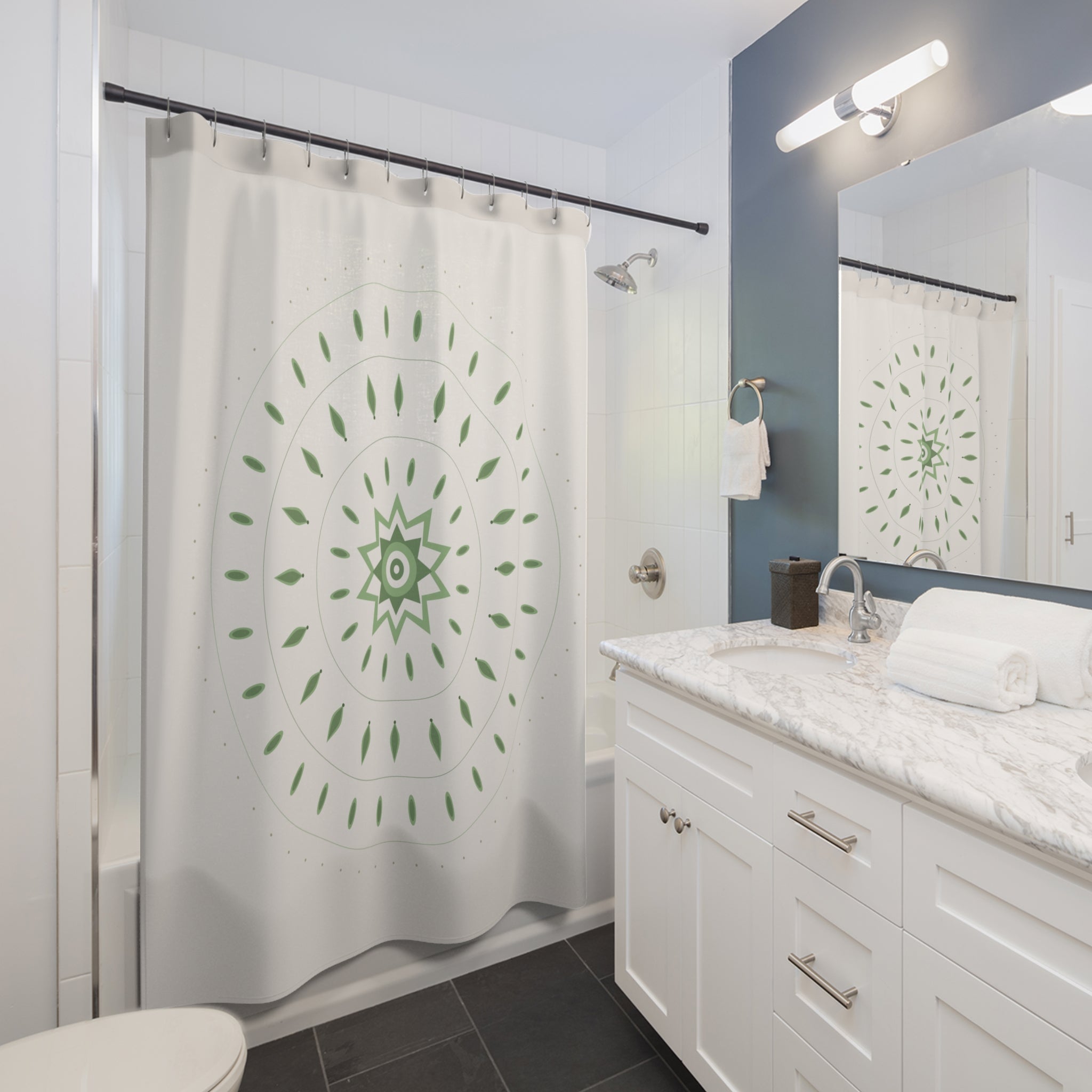 Sage Green Mandala Shower Curtain – Lotus Bloom