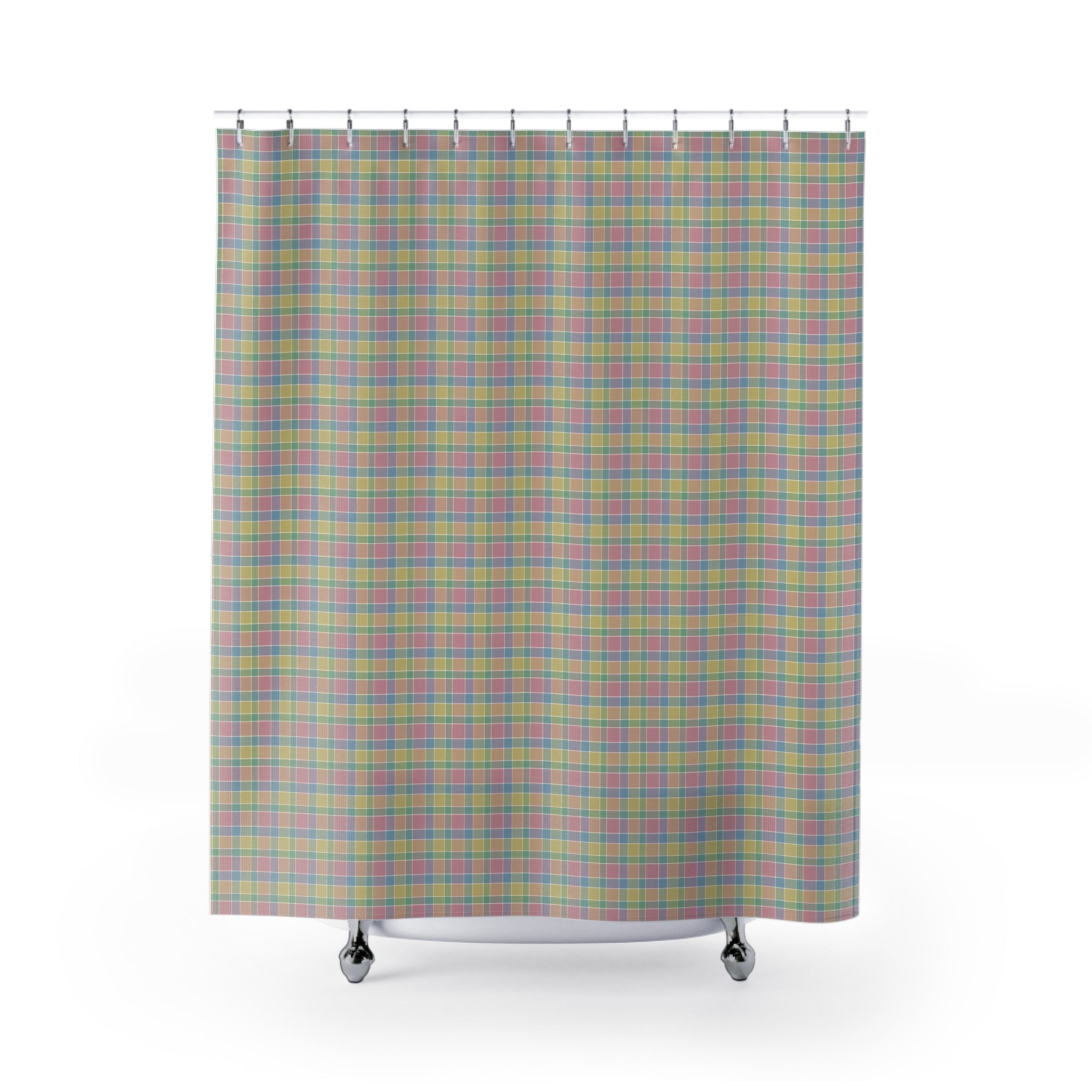 Pastel Madras Plaid Shower Curtain – Pink & Blue
