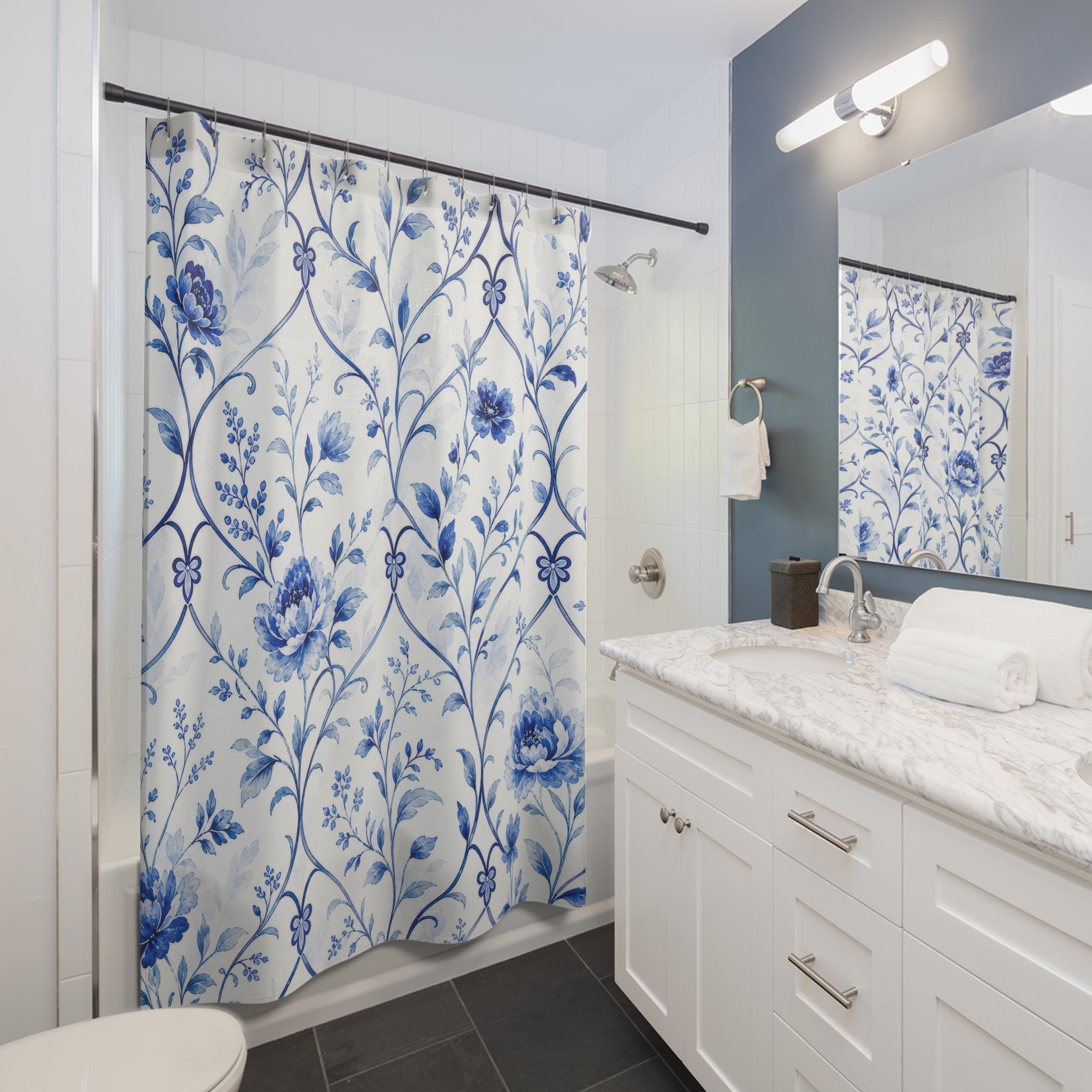 Blue Vine Floral Shower Curtain