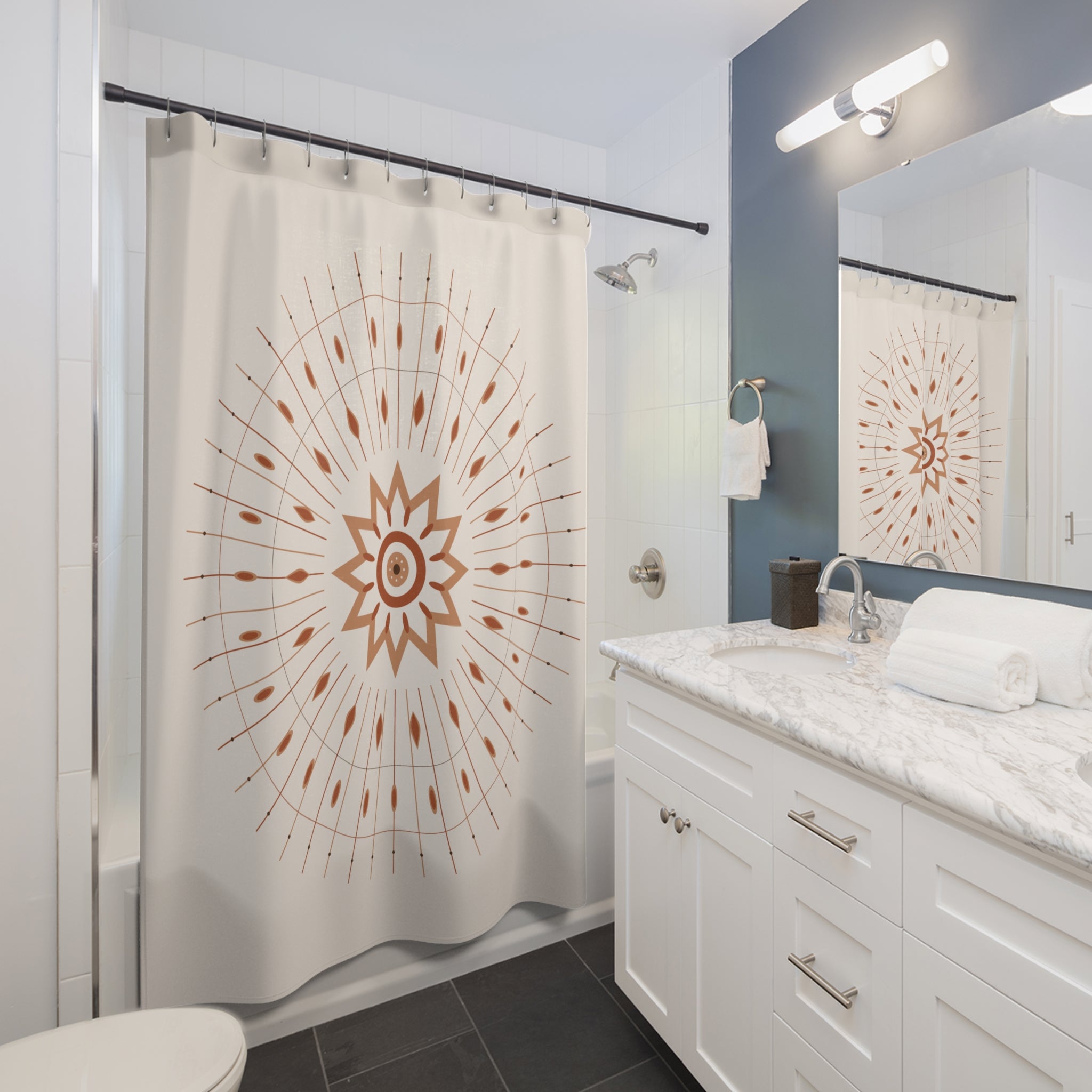 Boho Sun Mandala Shower Curtain – Terracotta Sunburst