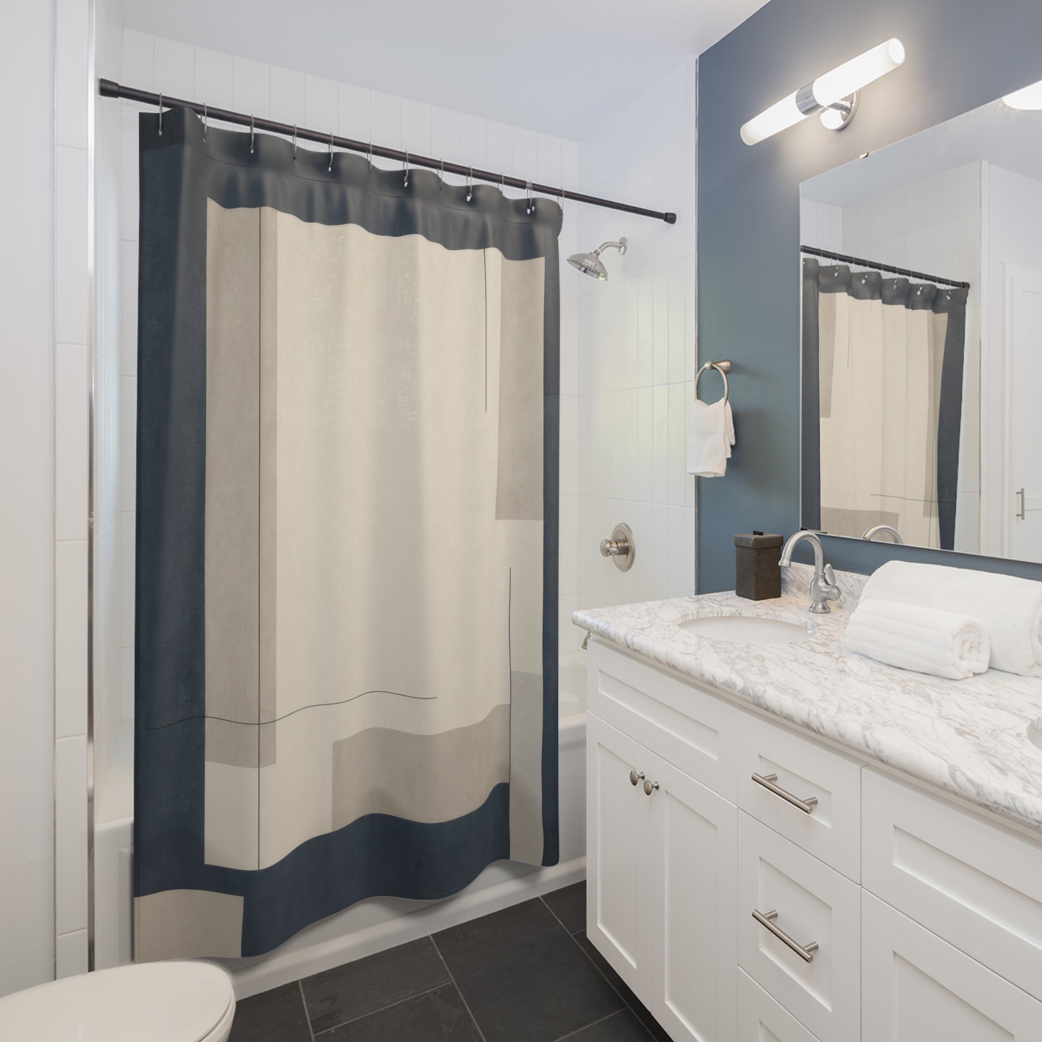 Beige Gray Modern Navy Shower Curtain: Beige Gray Modern Showe