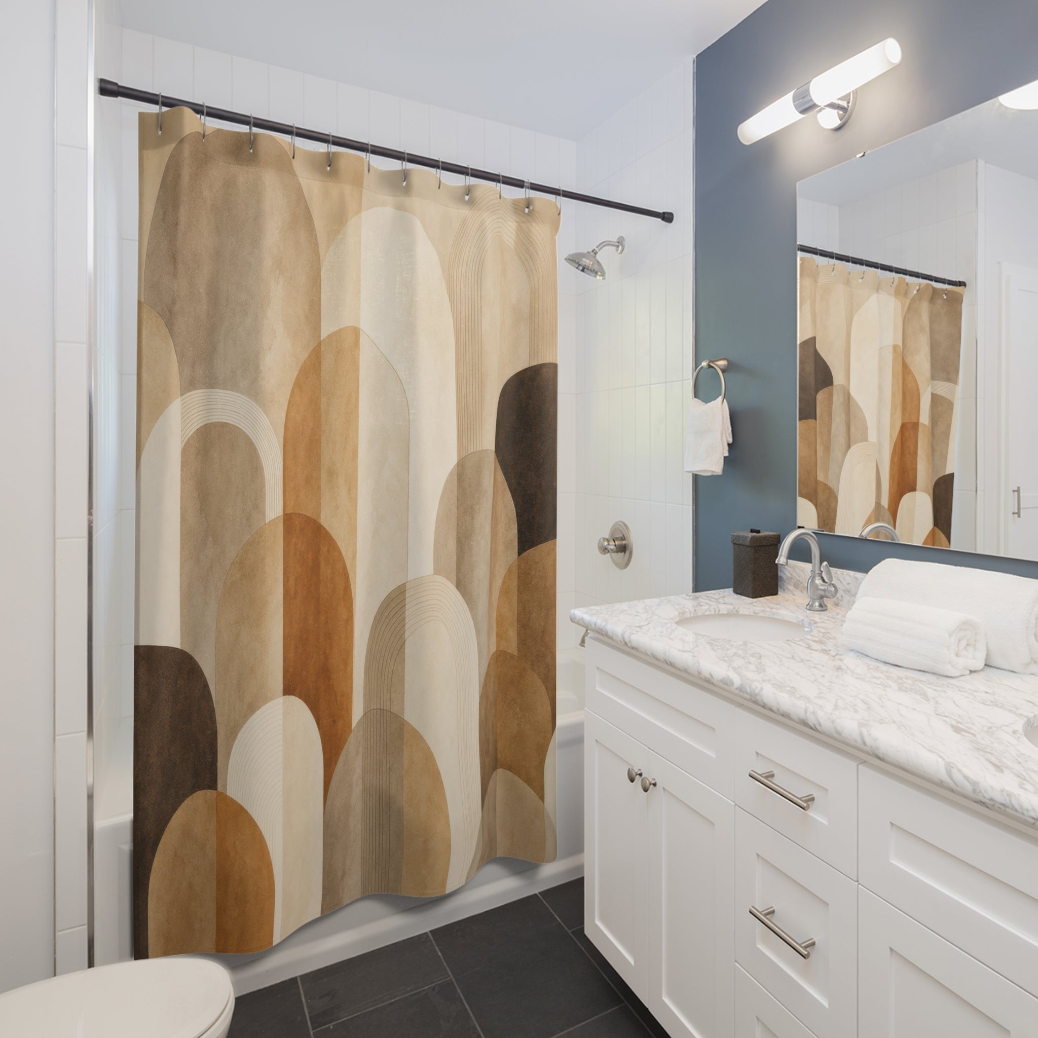 Brown Beige Stacked Arch Shower Curtain
