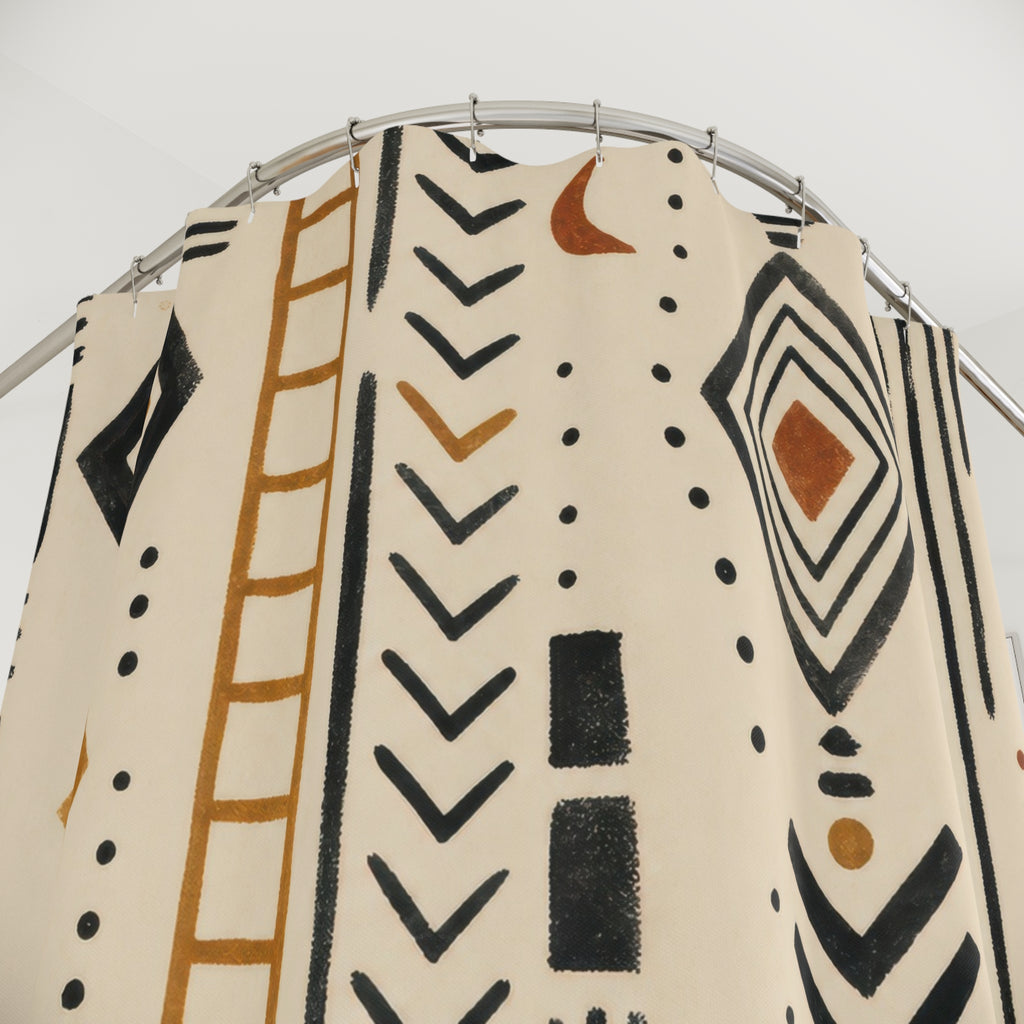 Black Cream Boho Geometric Shower Curtain