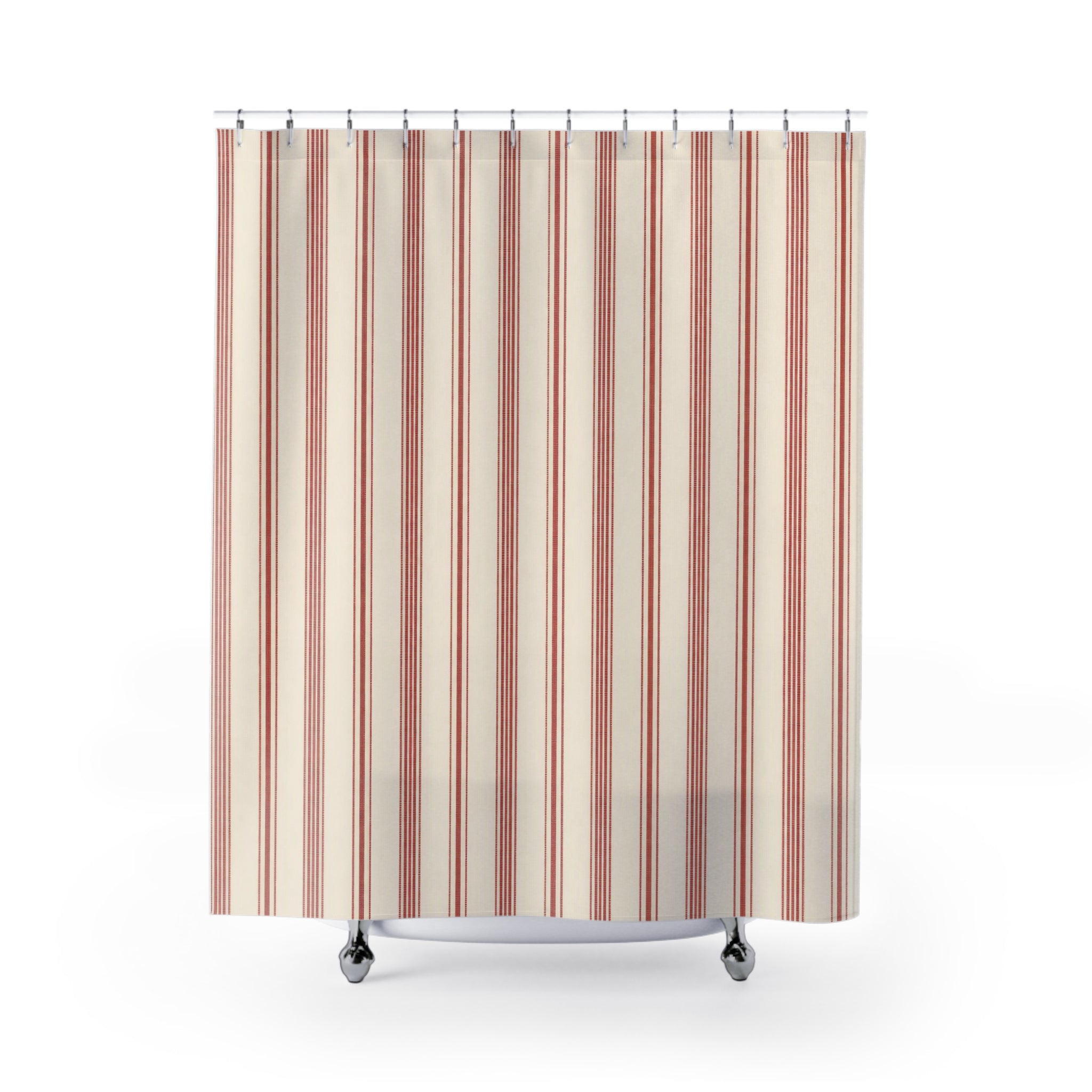 Red and White Country Ticking Shower Curtain