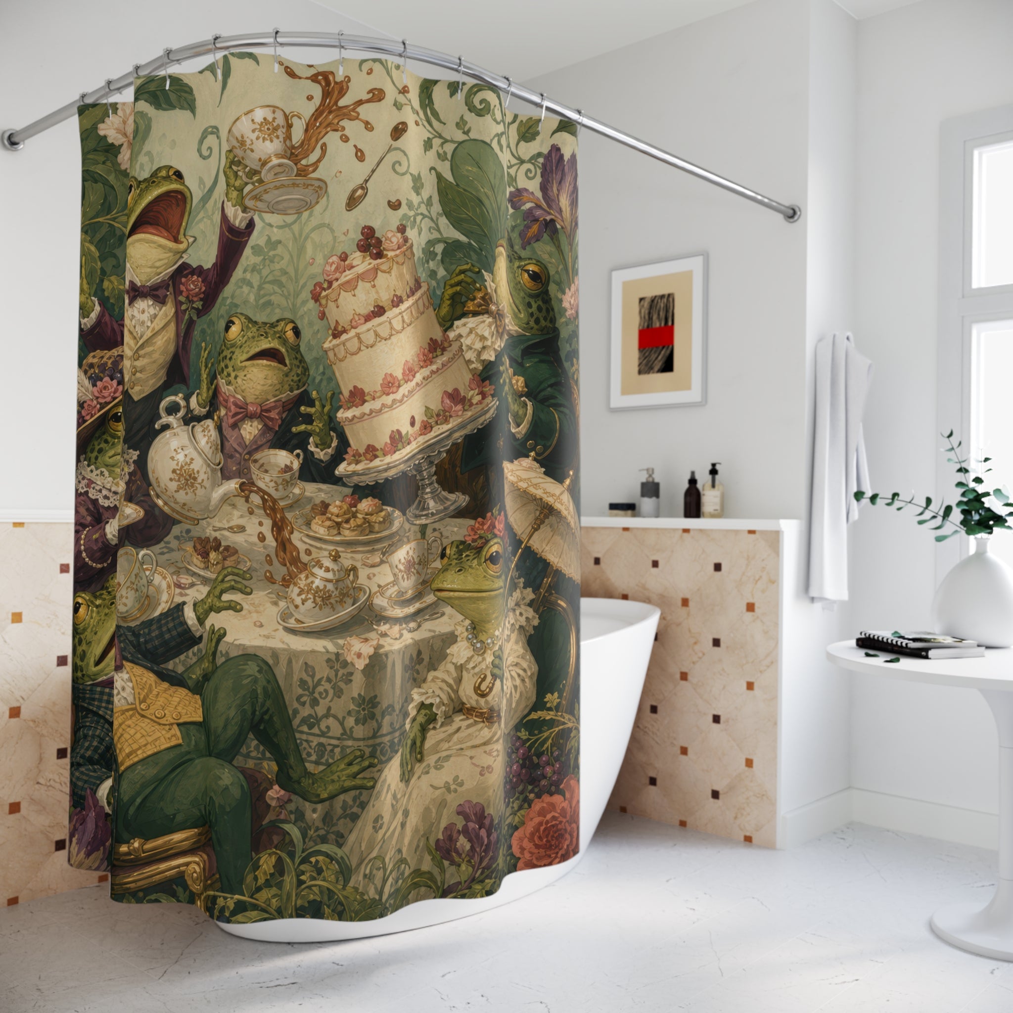 Funny Frog Garden Tea Party Shower Curtain