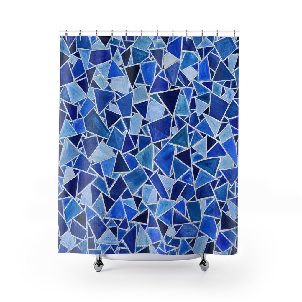 Blue Mosaic Shower Curtain, Cobalt Blue Modern Bathroom Decor, Mosaic Pattern Bath Curtain, Guest Bath Decor, Small Bathroom Decor