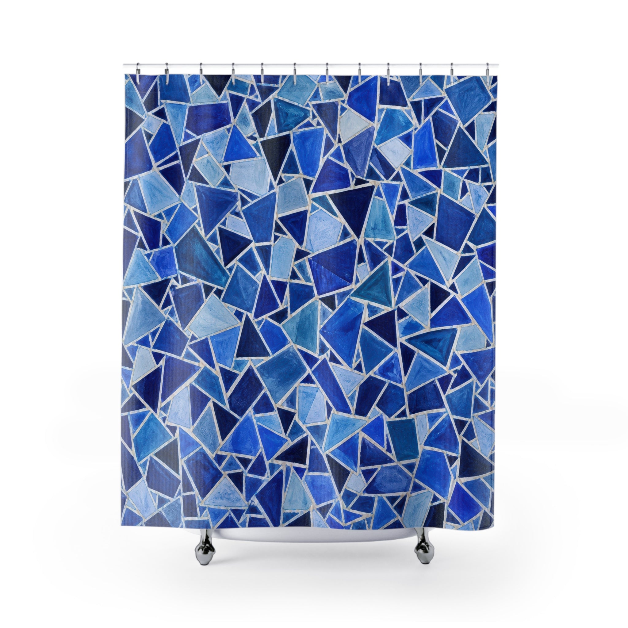 Blue Mosaic Shower Curtain, Cobalt Blue Modern Bathroom Decor, Mosaic Pattern Bath Curtain, Guest Bath Decor, Small Bathroom Decor
