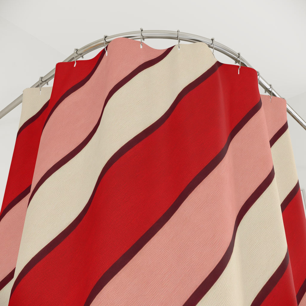 Diagonal Cherry Stripe Shower Curtain, Cherry Red Modern Bathroom Decor, Modern Stripe Bath Curtain, Guest Bath Decor, Small Bathroom Decor