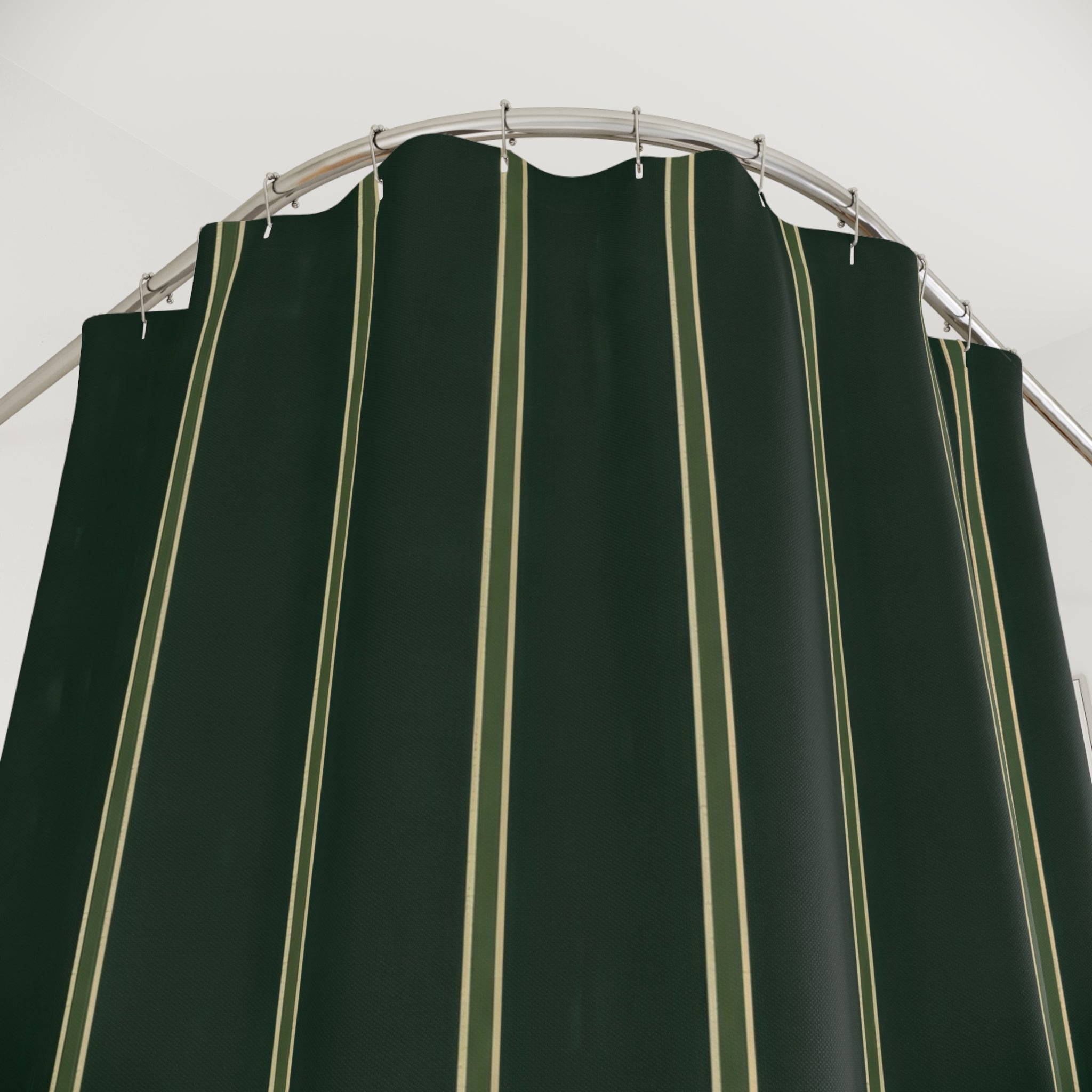 Dark Forest Green Gold Pinstripe Shower Curtain