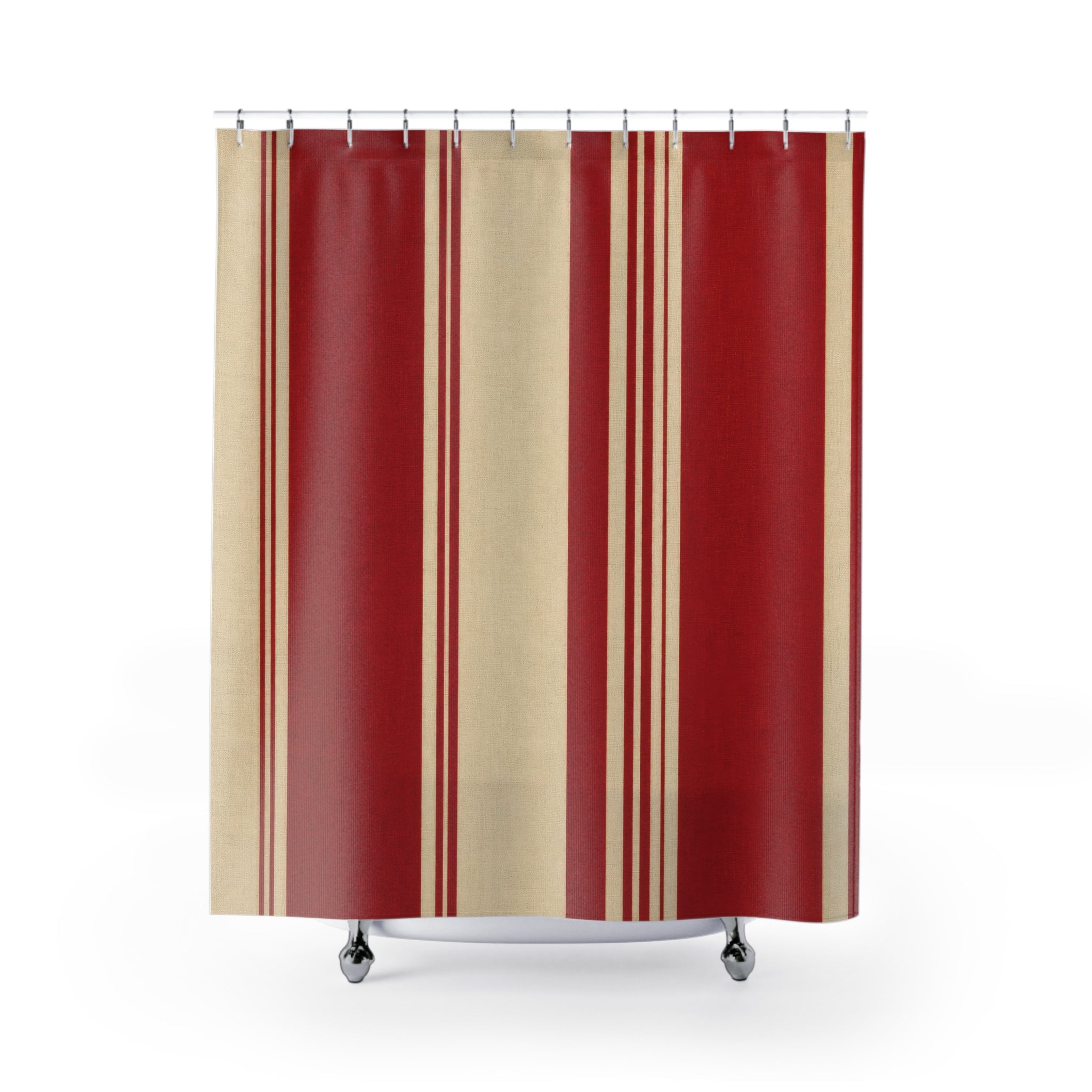 Red and White Striped Shower Curtain: Asymmetric Resort Stripe