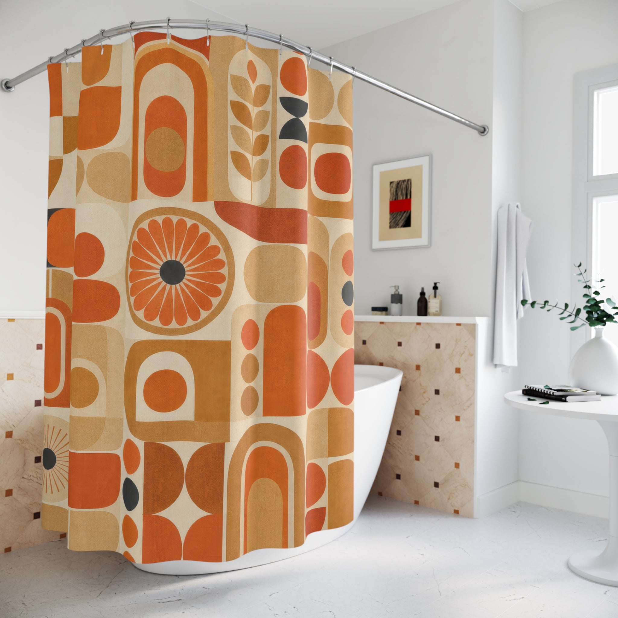 Orange Retro Shower Curtain