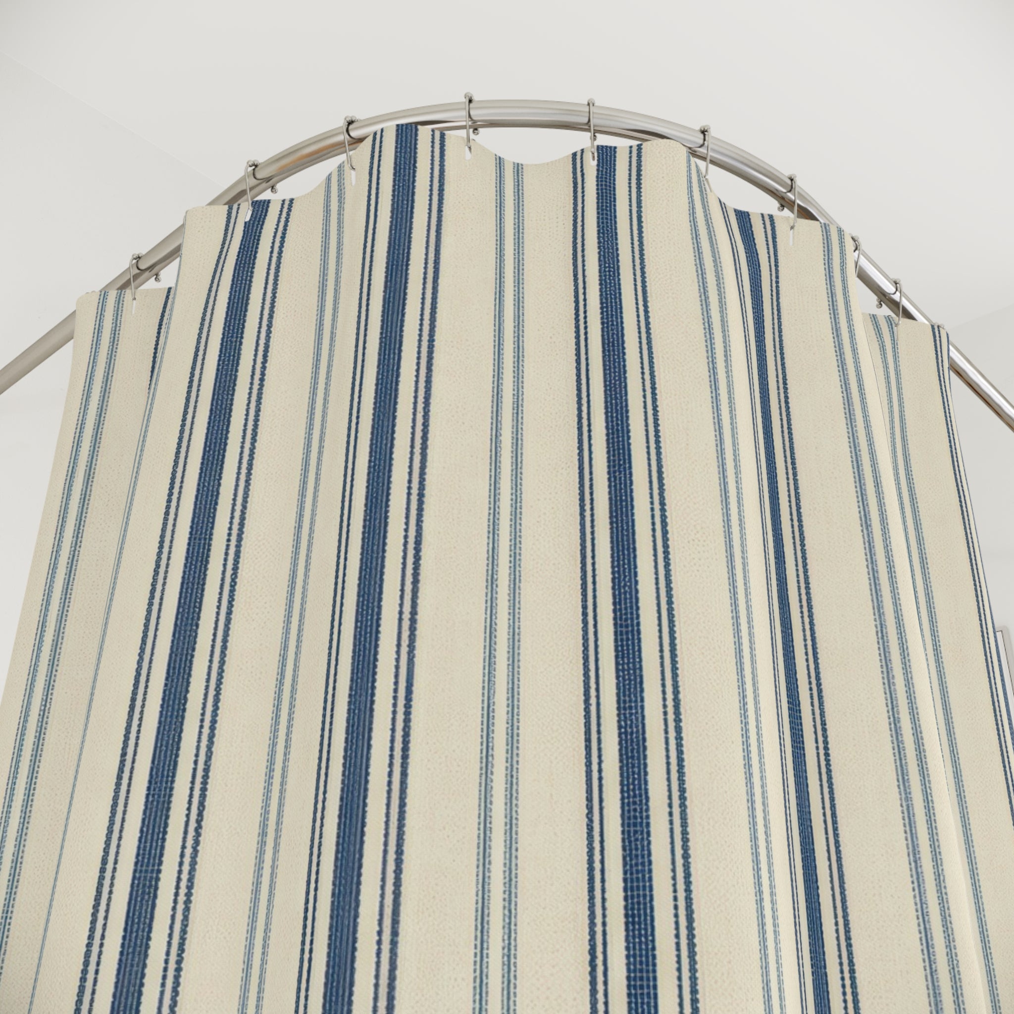 Narrow Navy Ticking Shower Curtain
