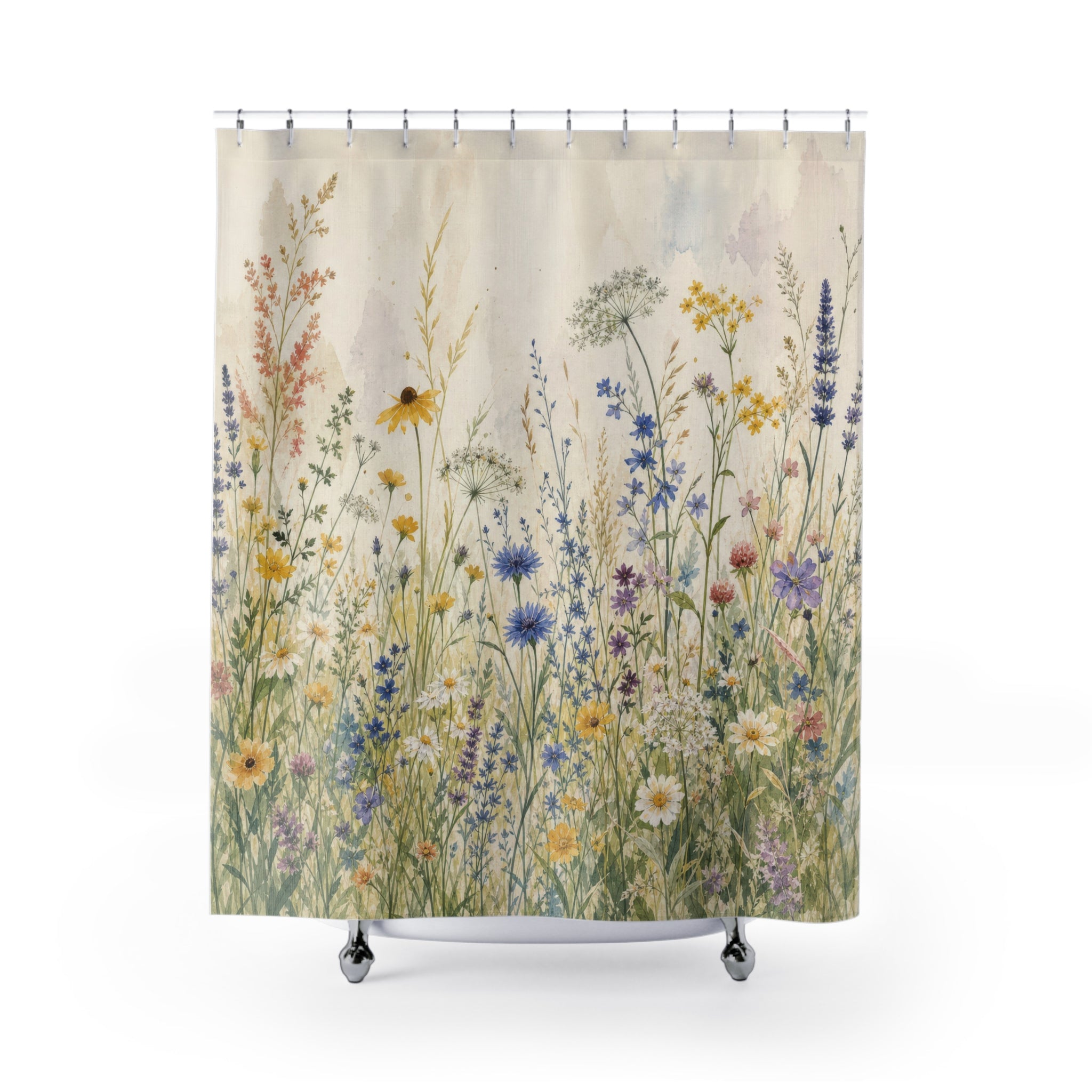 Meadow Flower Watercolor Shower Curtain