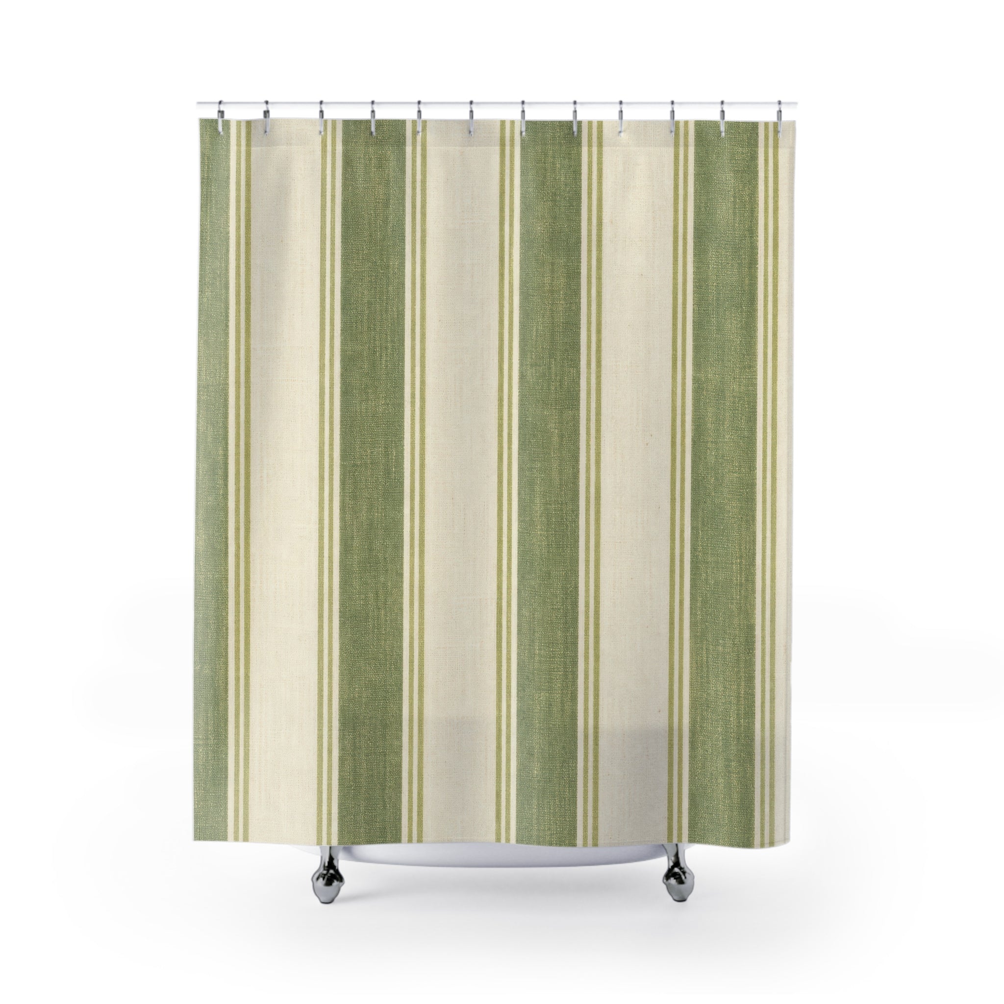 Antique Green Stripe Shower Curtain