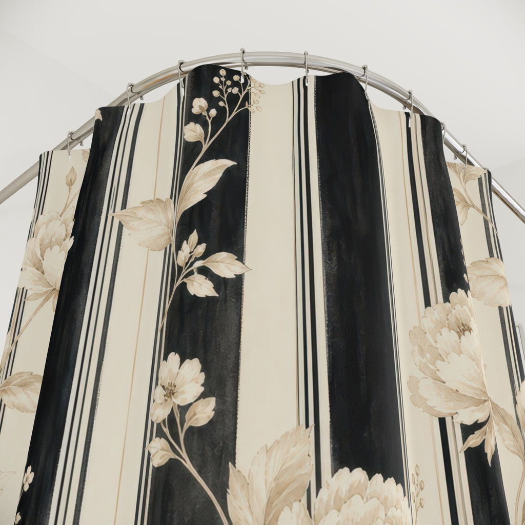Cream Flower Stripe Shower Curtain